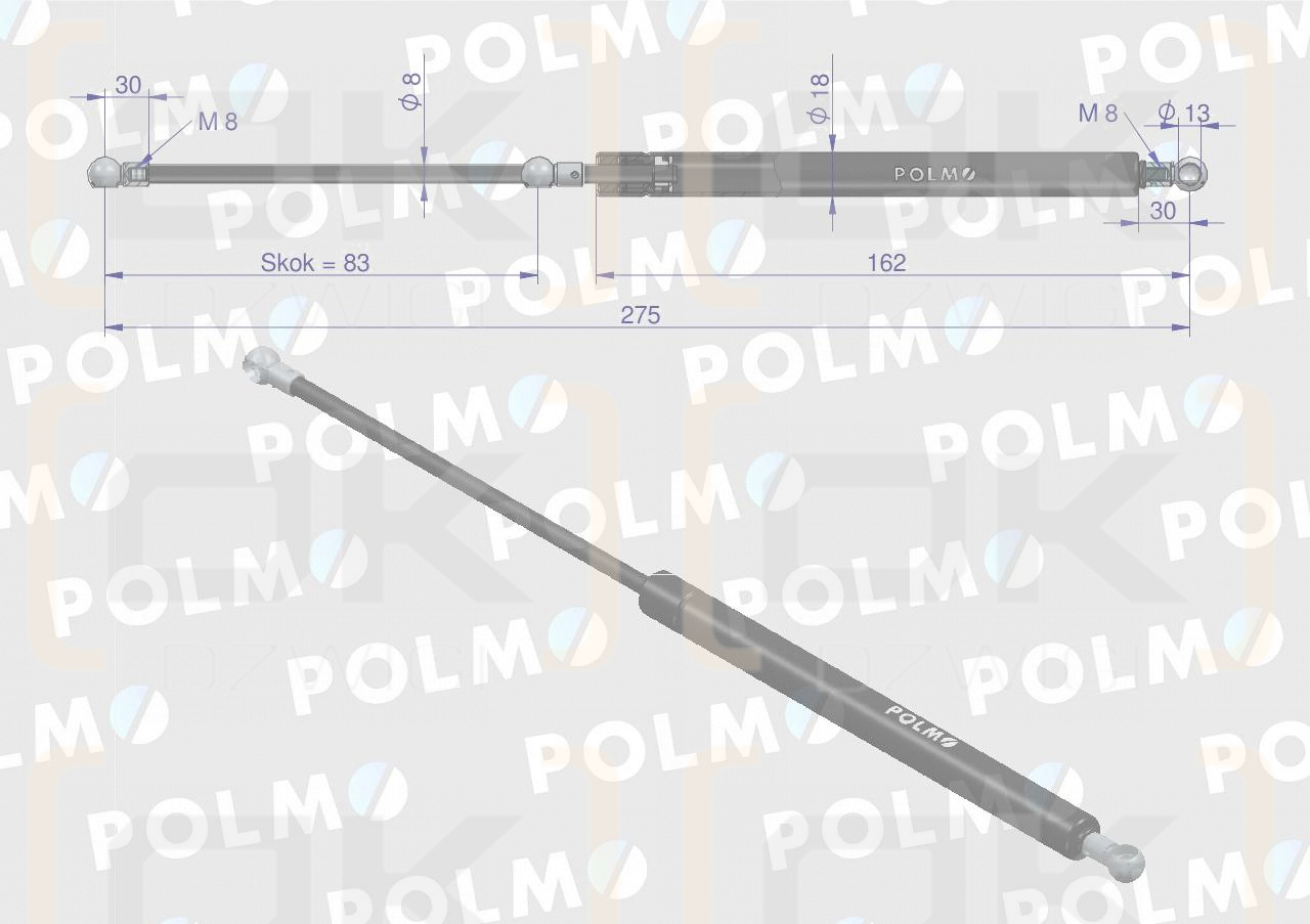 Siłownik drzwi L max. 280mm 3232937R1P CASE IH MASSEY FERGUSON POLMO