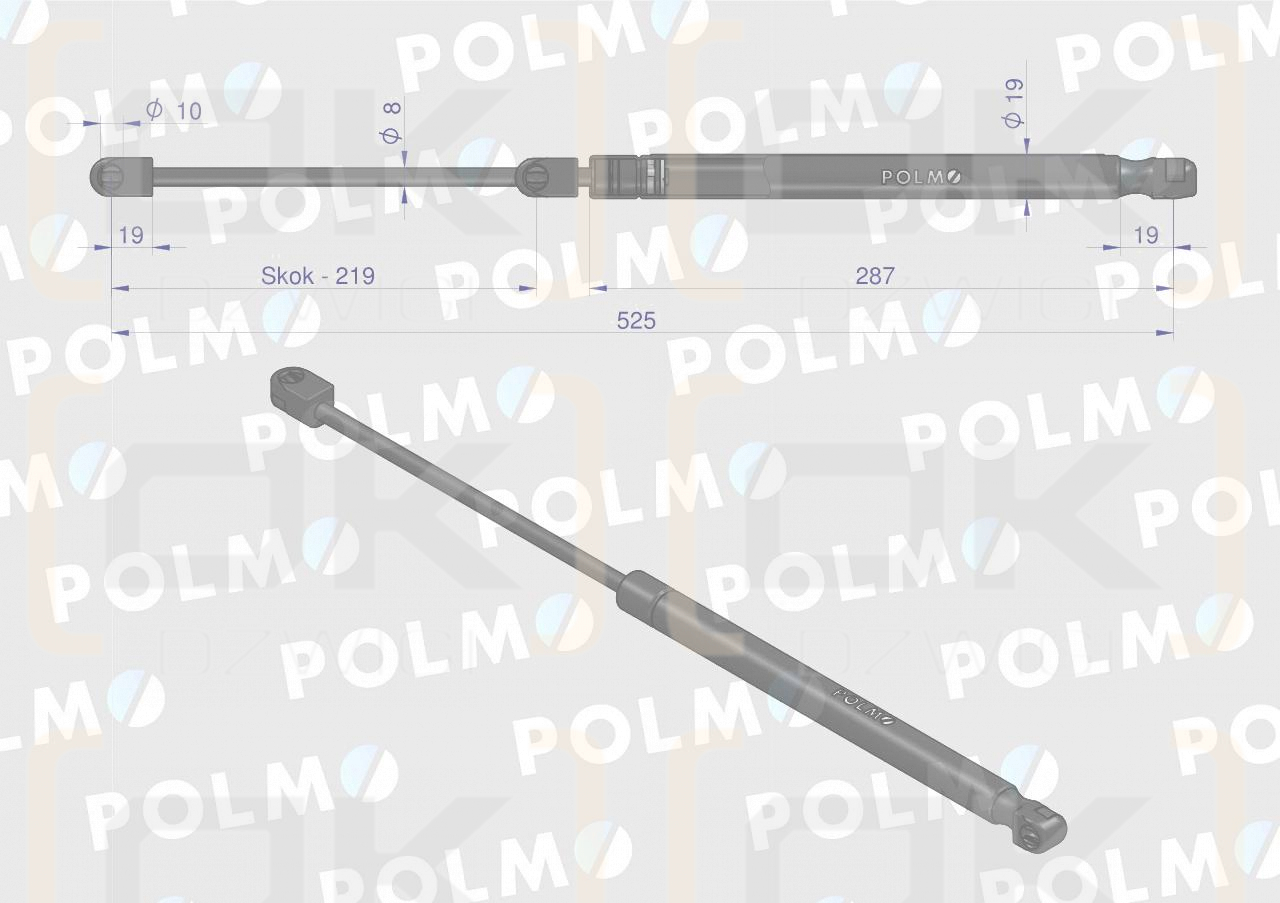 Siłownik  szyby tylnej L max. 525mm 3301920M91P MASSEY FERGUSON LANDINI POLMO