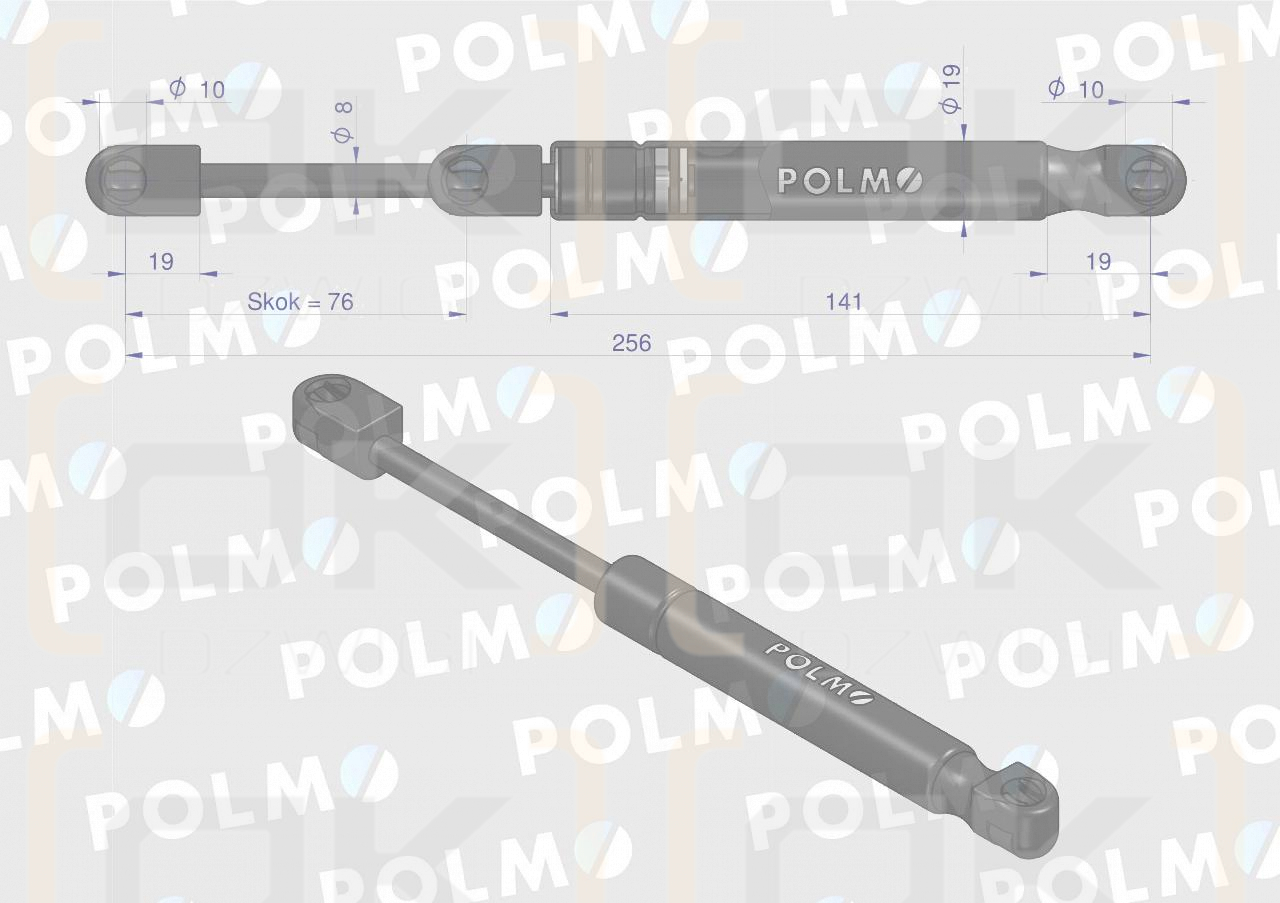 Siłownik  drzwi L max. 256mm 3385316M90P MASSEY FERGUSON POLMO