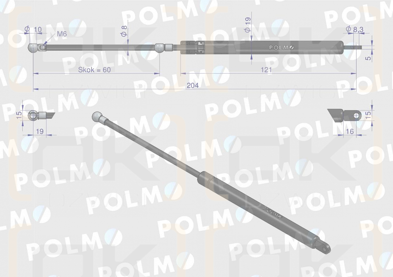 Siłownik pedału sprzęgła L max. 204mm 3583941M1P MASSEY FERGUSON POLMO