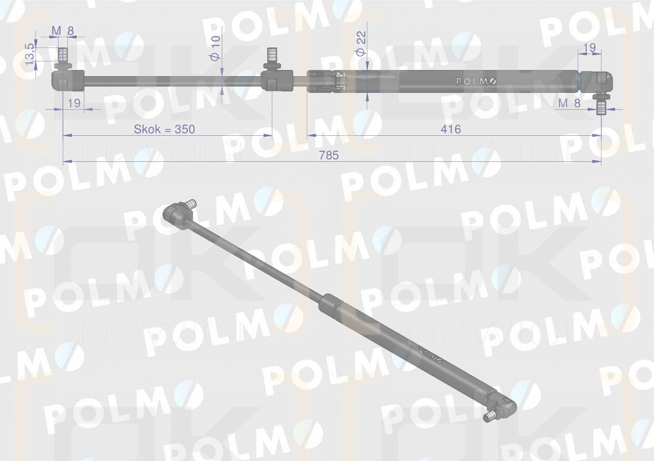 Siłownik maski L max. 785mm 3780734M1P MASSEY FERGUSON POLMO