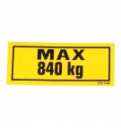 Etiqueta de advertencia Hiab "MÁX 840 kg"
