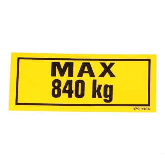 Etiqueta de advertencia Hiab "MÁX 840 kg"