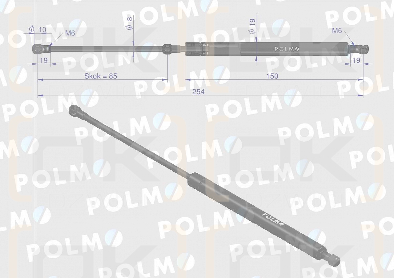 Siłownik L max. 254mm 3900790M91P MASSEY FERGUSON POLMO