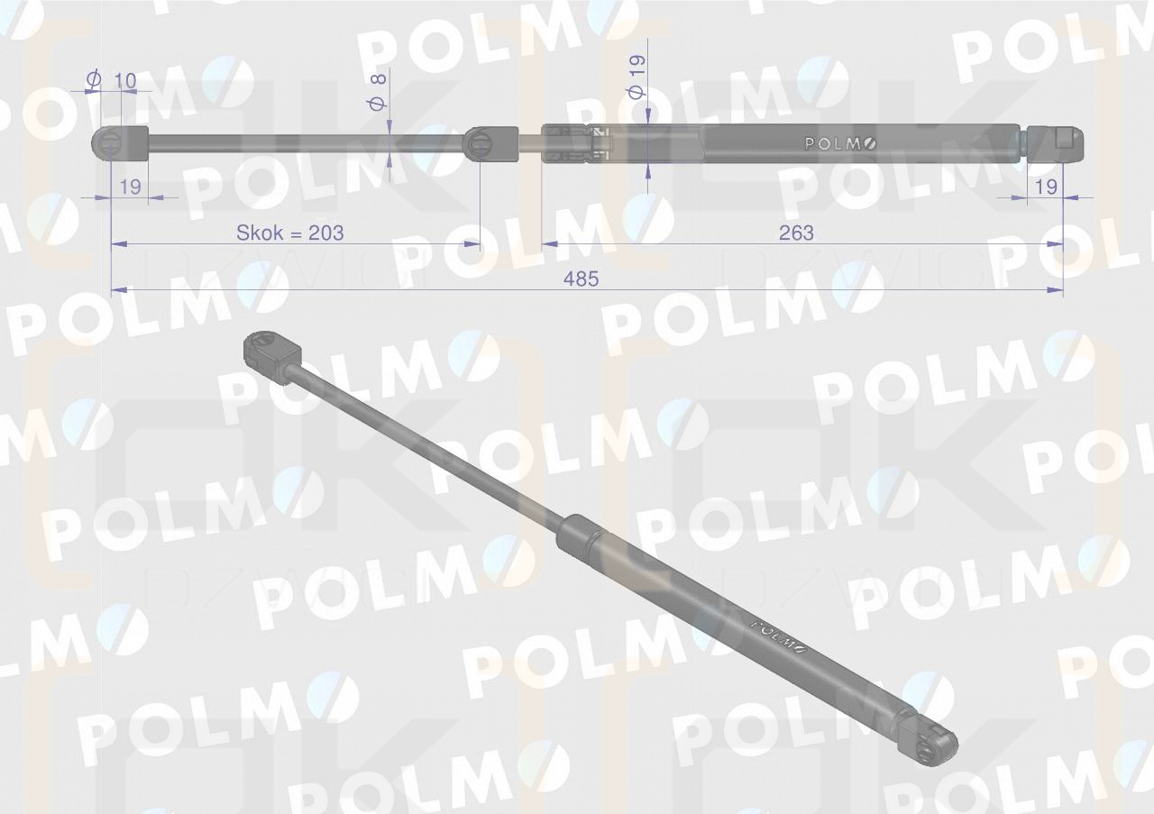 Siłownik szyby przedniej L max. 485mm 3901111M1P MASSEY FERGUSON POLMO