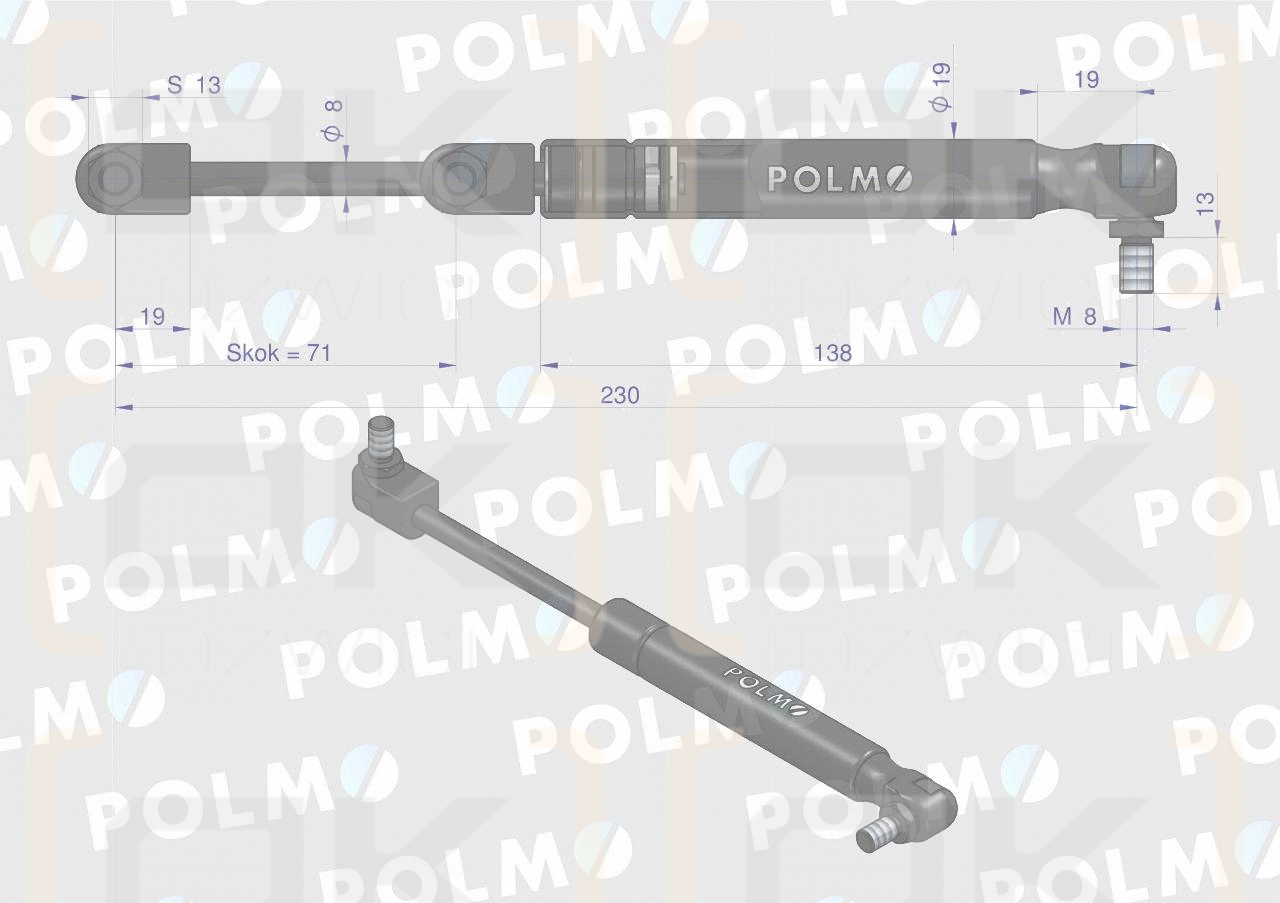 Siłownik drzwi L max. 230mm 3902121M1P MASSEY FERGUSON POLMO