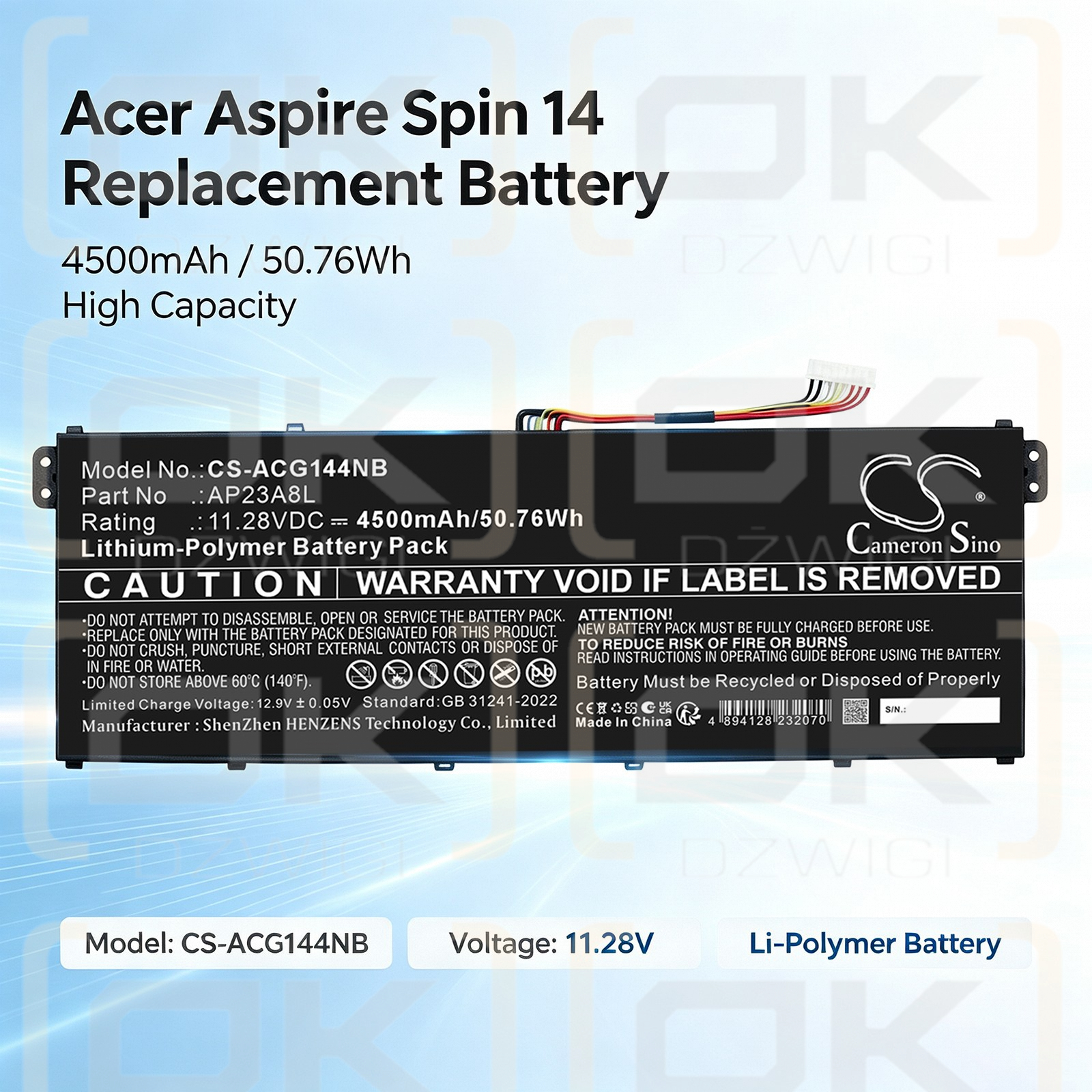 Ersatzakku für Acer Swift Go SFG14-73-79SX / AP23A8L 4500mAh Li-Polymer 11,28V (Cameron Sino)