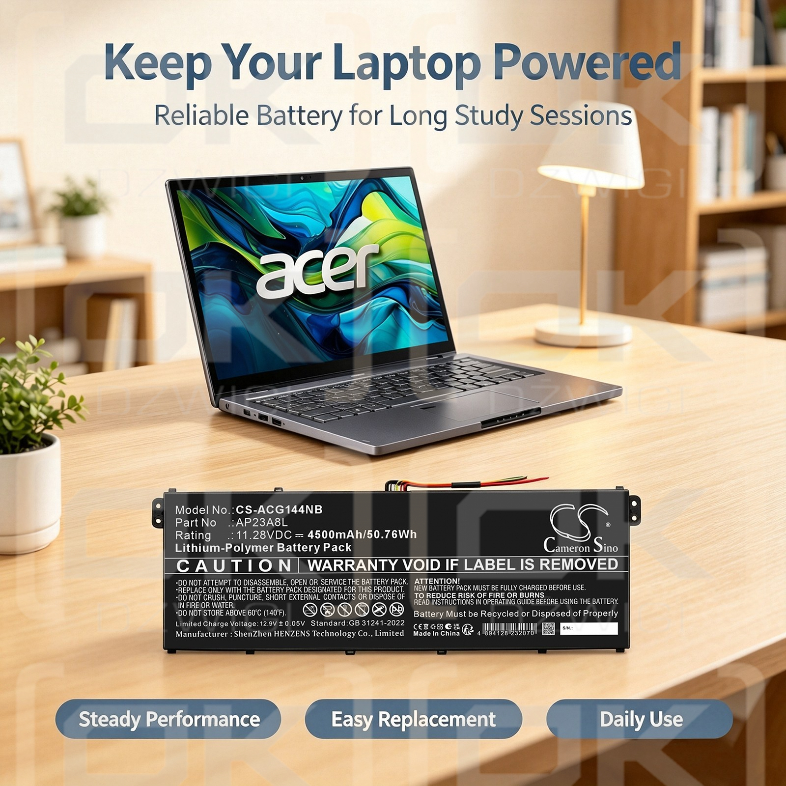 Ersatzakku für Acer Swift Go SFG14-73-79SX / AP23A8L 4500mAh Li-Polymer 11,28V (Cameron Sino)