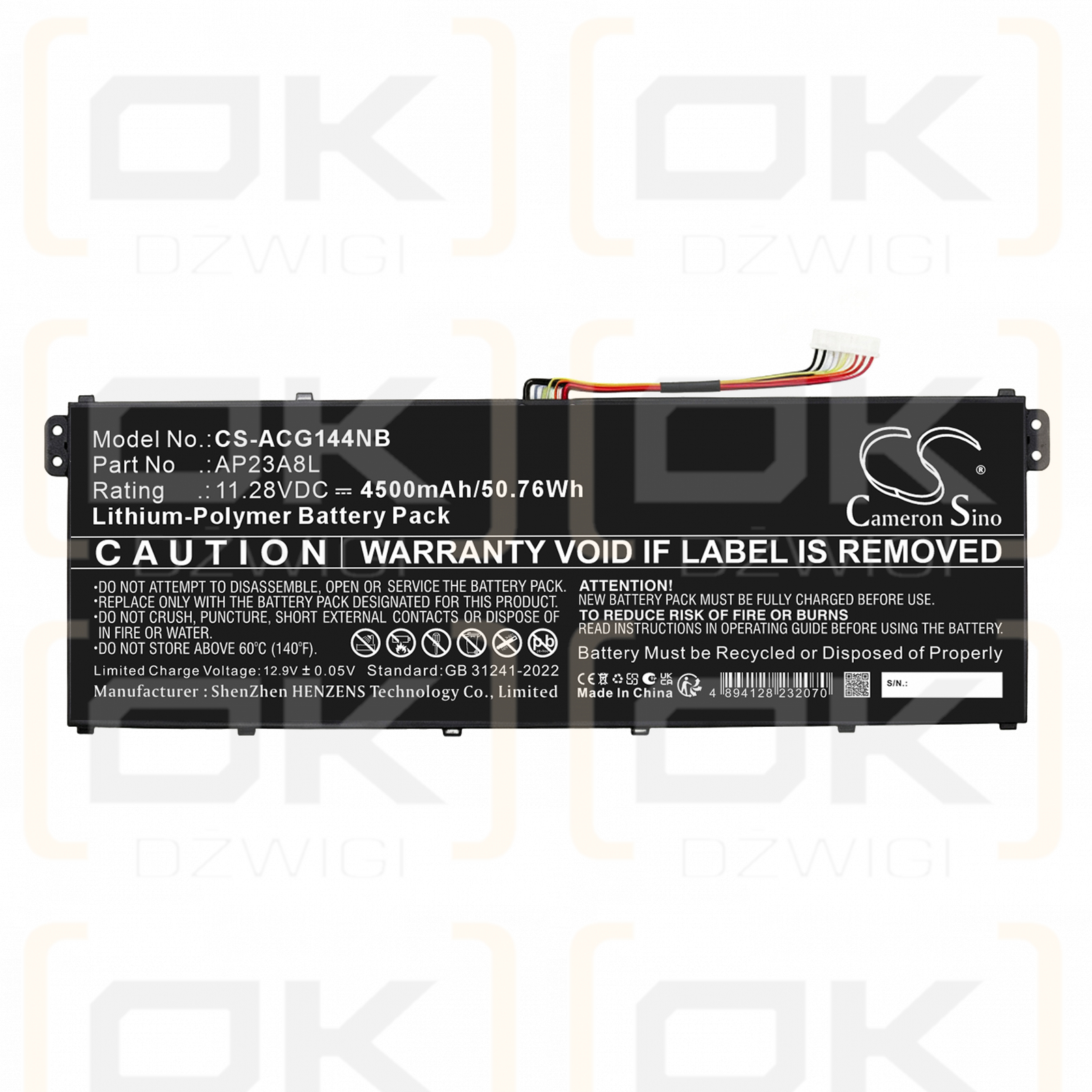 Ersatzakku für Acer Swift Go SFG14-73-79SX / AP23A8L 4500mAh Li-Polymer 11,28V (Cameron Sino)