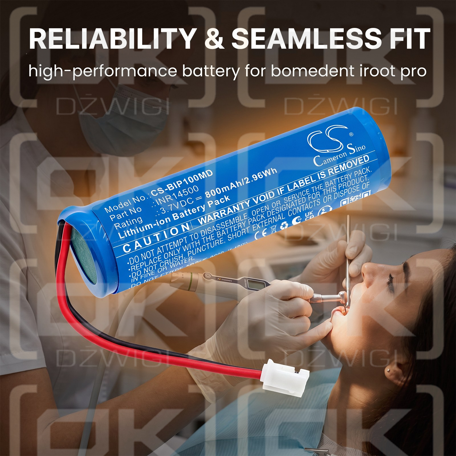 Ersatzakku für Bomedent iRoot PRO Bondent / INR14500 800 mAh Li-Ion 3,7 V (Cameron Sino)
