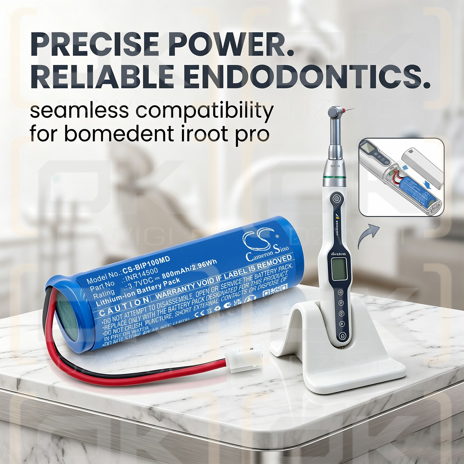 Ersatzakku für Bomedent iRoot PRO Bondent / INR14500 800 mAh Li-Ion 3,7 V (Cameron Sino)