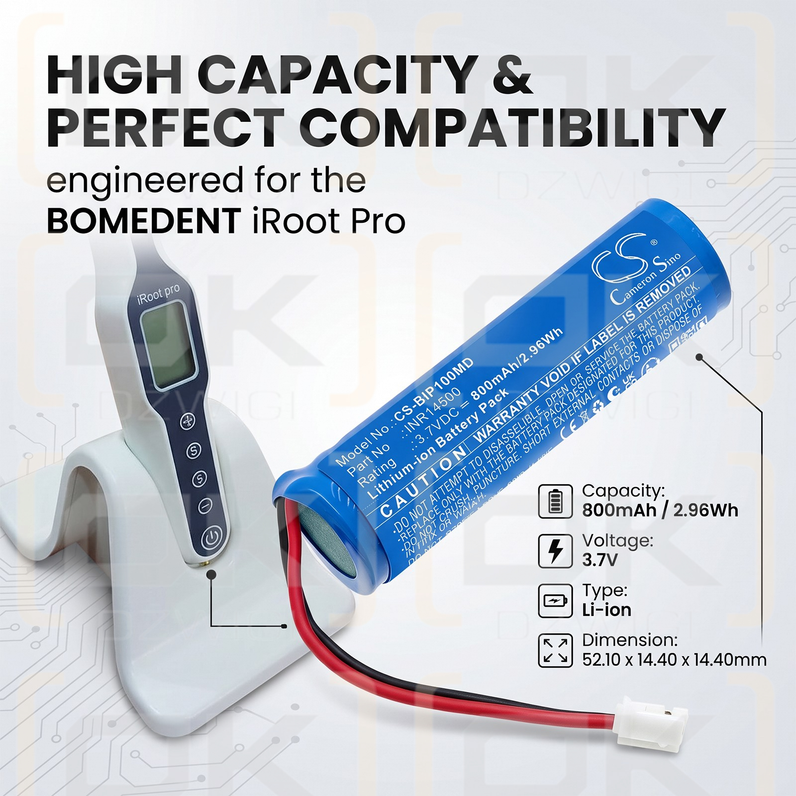 Ersatzakku für Bomedent iRoot PRO Bondent / INR14500 800 mAh Li-Ion 3,7 V (Cameron Sino)