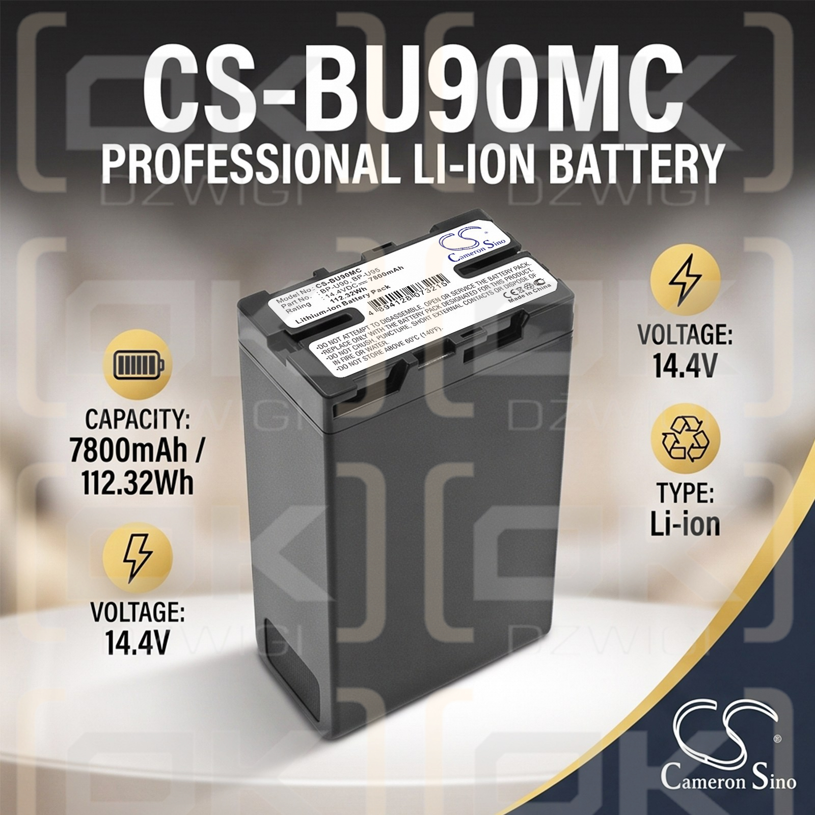 Ersatzakku für Sony HD422 / BP-U90 7800 mAh Li-Ion 14,4 V (Cameron Sino)