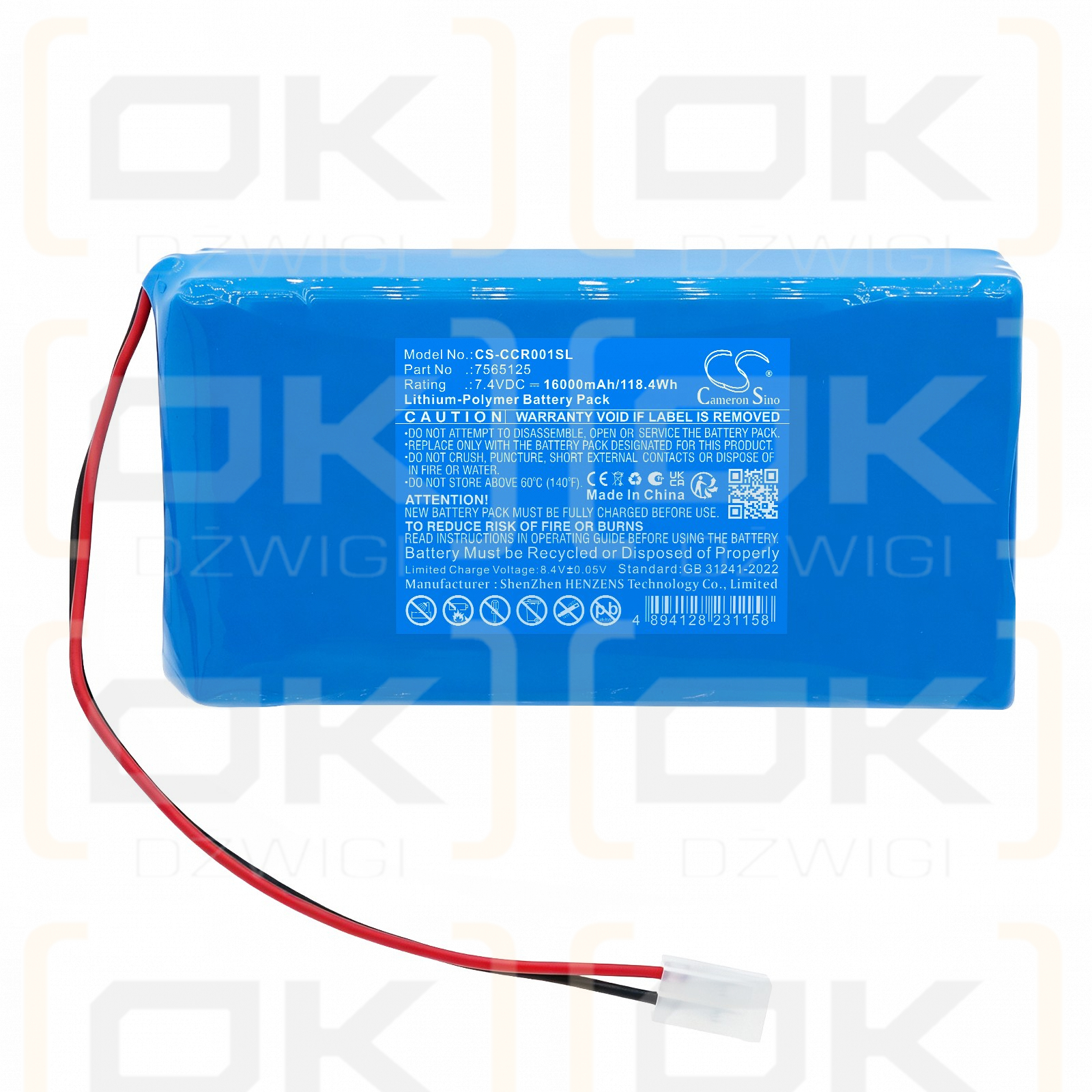 Batería de repuesto para Cobra Command Center / 7565125 16000 mAh Li-Polymer 7.4 V (Cameron Sino)