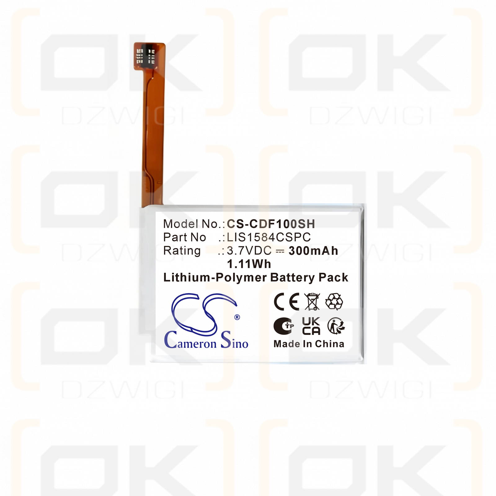 Ersatzakku für Casio Smart Outdoor Watch / LIS1584CSPC 300 mAh Li-Polymer 3,7 V (Cameron Sino)
