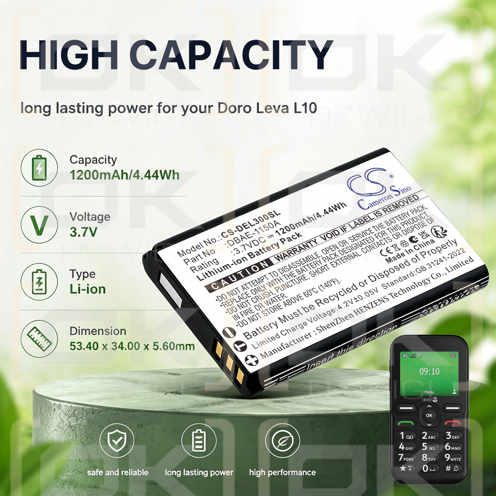 Bateria zamienna do Doro Leva L10 / DBAE-1150A 1200 mAh Li-ion 3.7 V (Cameron Sino)