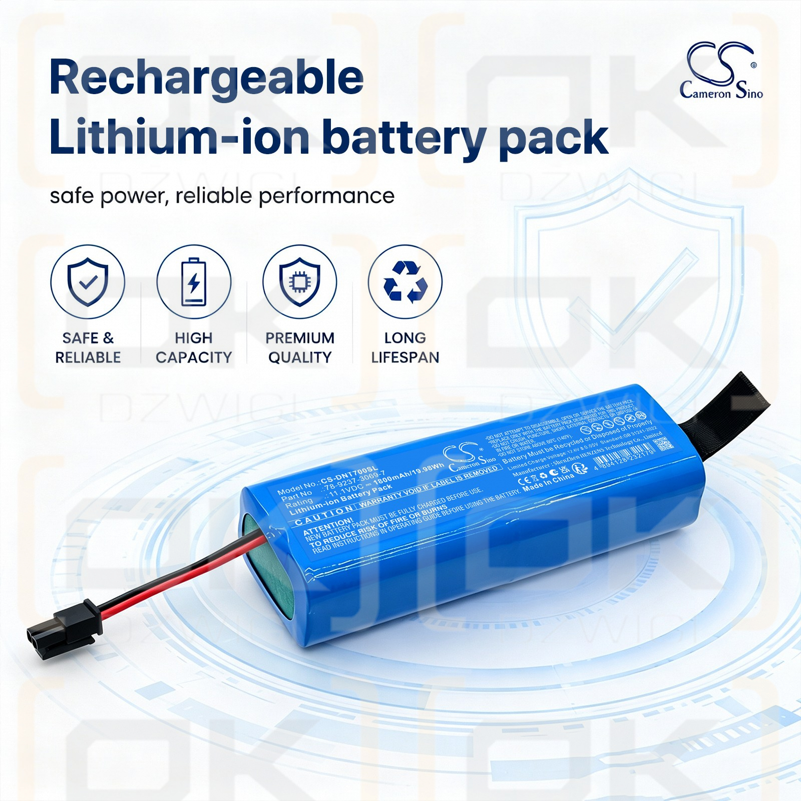 Batería de repuesto para el localizador EMS 3M Dynatel 7573 / 78-9237-3069-7, 1800 mAh, iones de litio, 11,1 V (Cameron Sino)