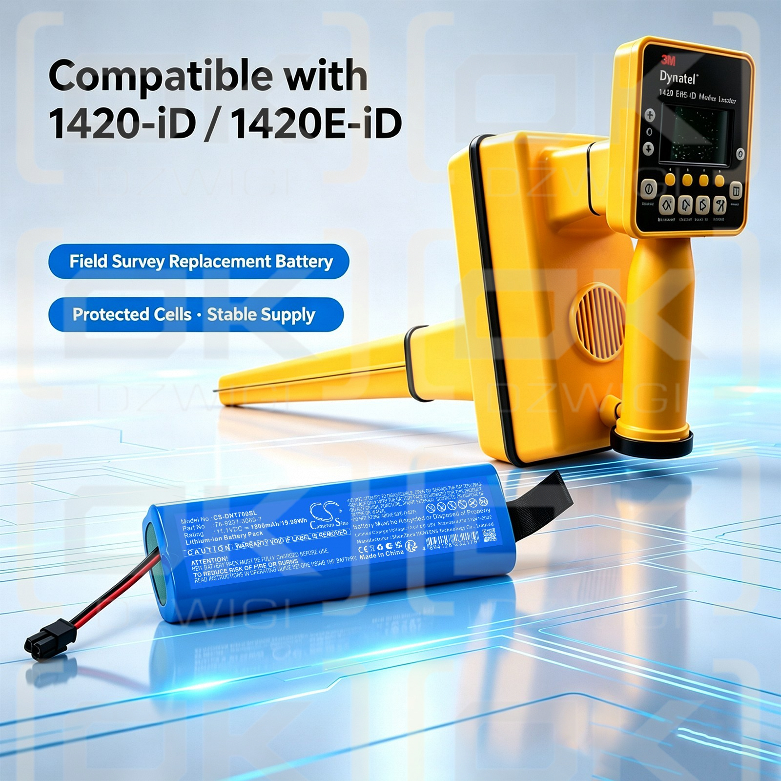 Batería de repuesto para el localizador EMS 3M Dynatel 7573 / 78-9237-3069-7, 1800 mAh, iones de litio, 11,1 V (Cameron Sino)