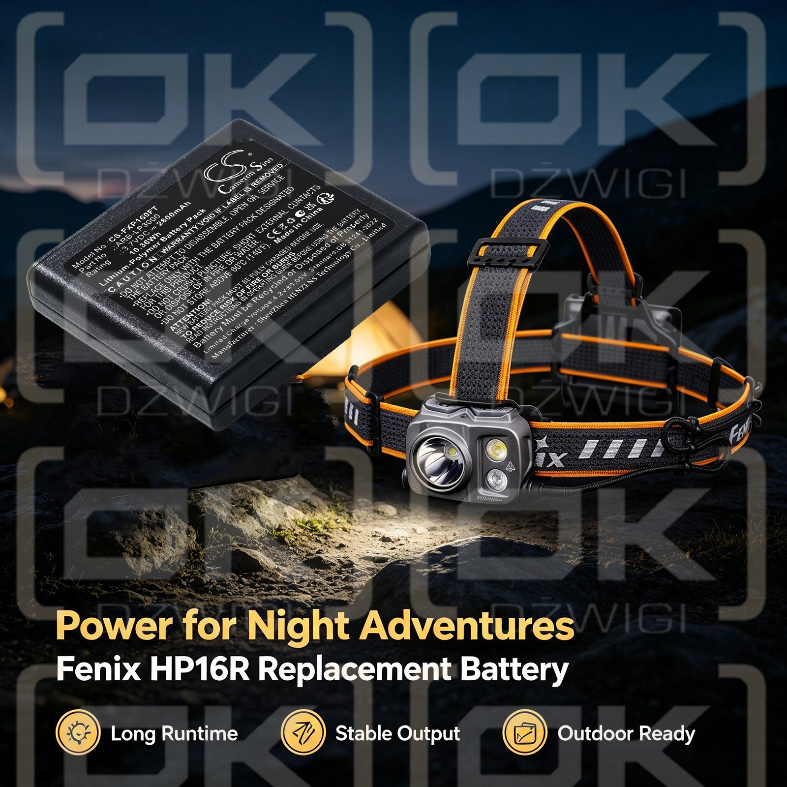 Ersatzakku für Fenix ​​HP16R / ARB-LP3000 2800 mAh Li-Polymer 3,7 V (Cameron Sino)