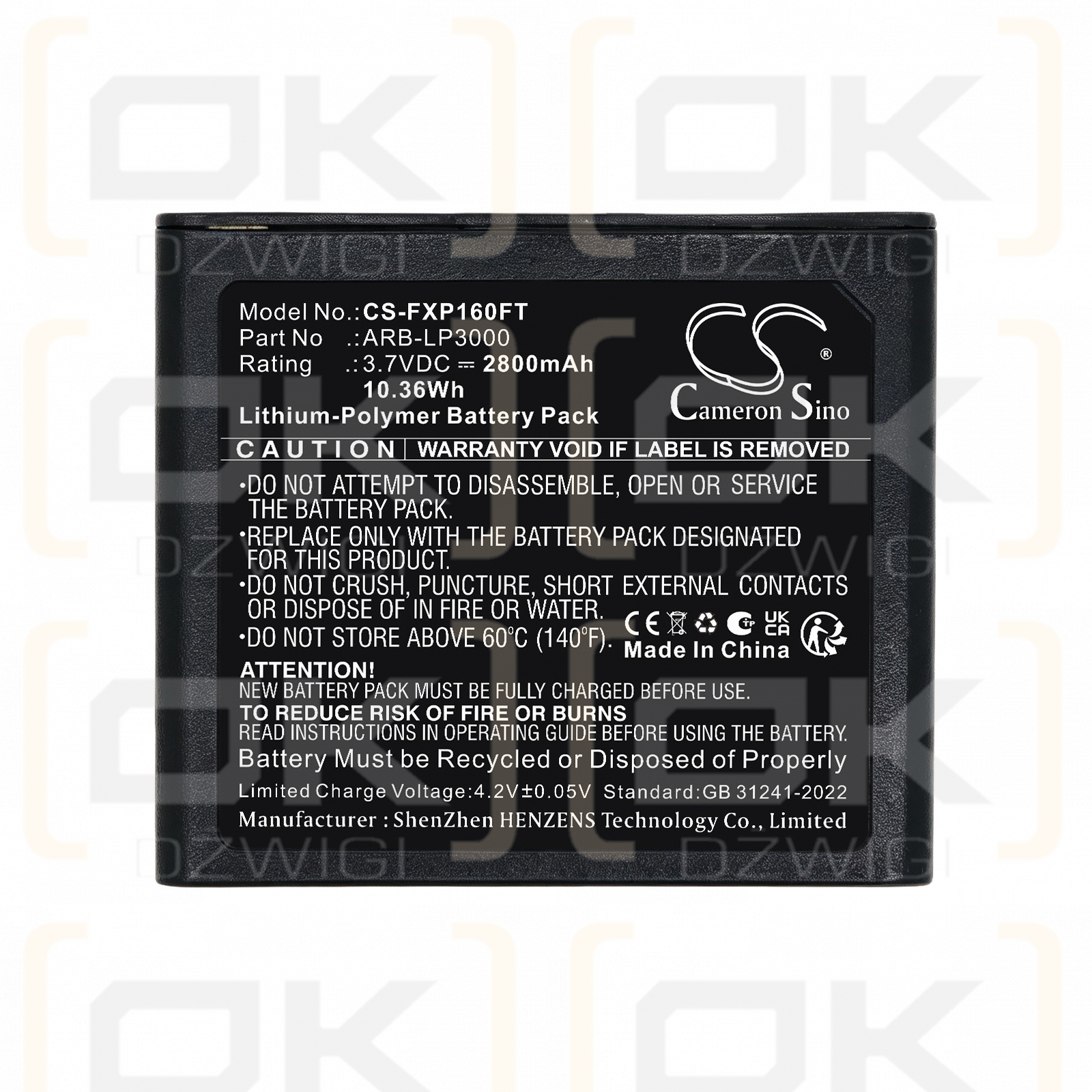 Ersatzakku für Fenix ​​HP16R / ARB-LP3000 2800 mAh Li-Polymer 3,7 V (Cameron Sino)