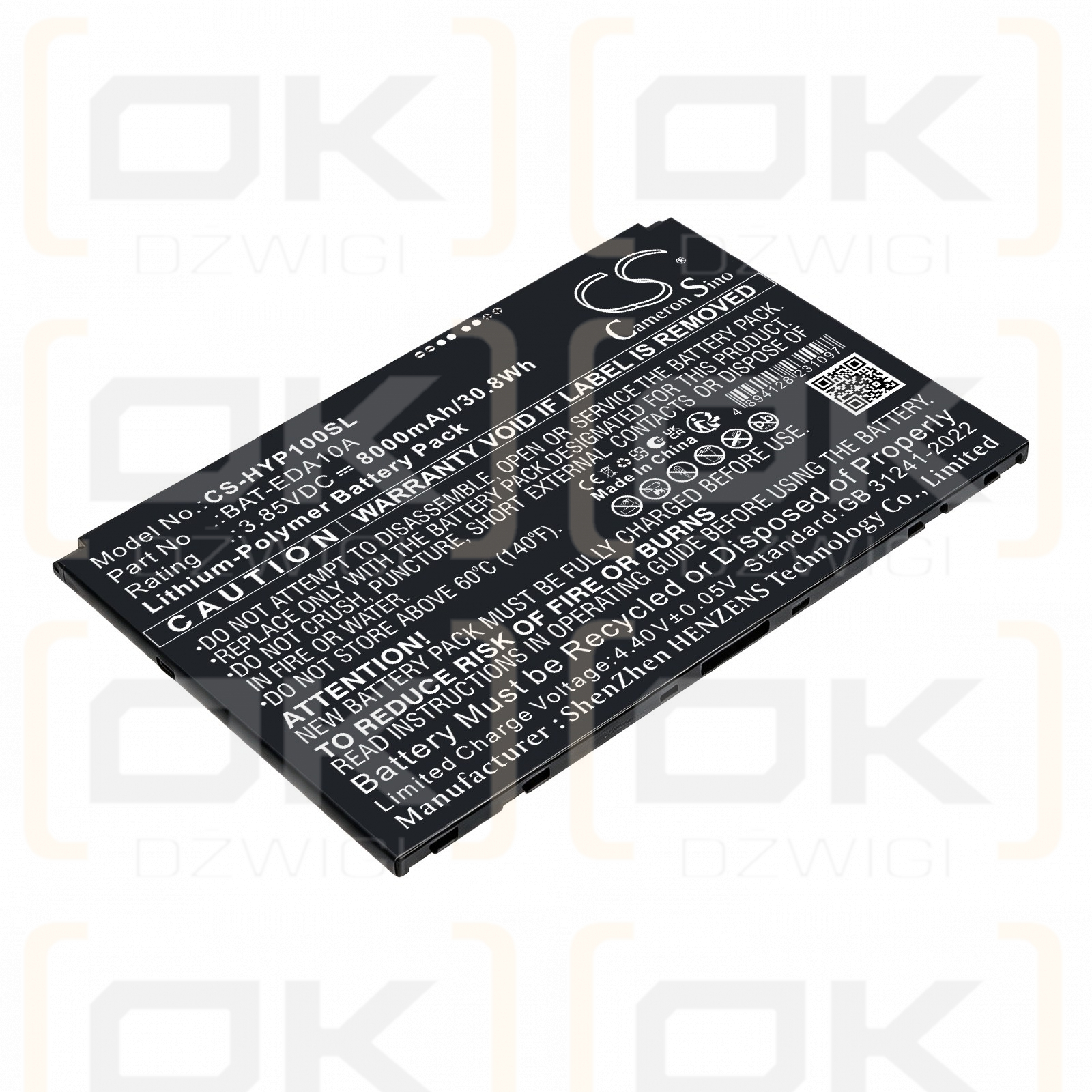 Ersatzakku für Honeywell ScanPal EDA10A / 3012-0418-001 8000 mAh Li-Polymer 3,85 V (Cameron Sino)