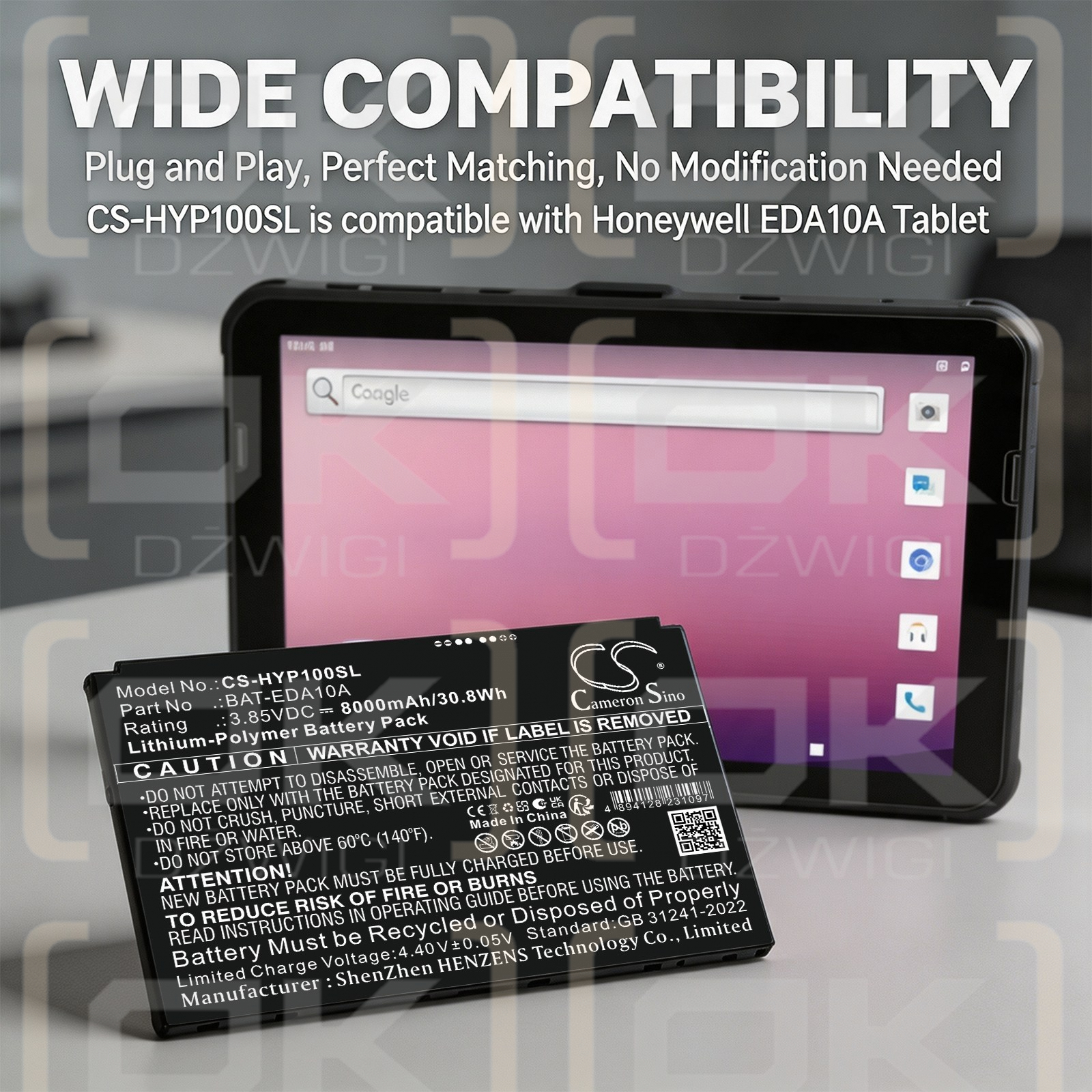 Ersatzakku für Honeywell ScanPal EDA10A / 3012-0418-001 8000 mAh Li-Polymer 3,85 V (Cameron Sino)