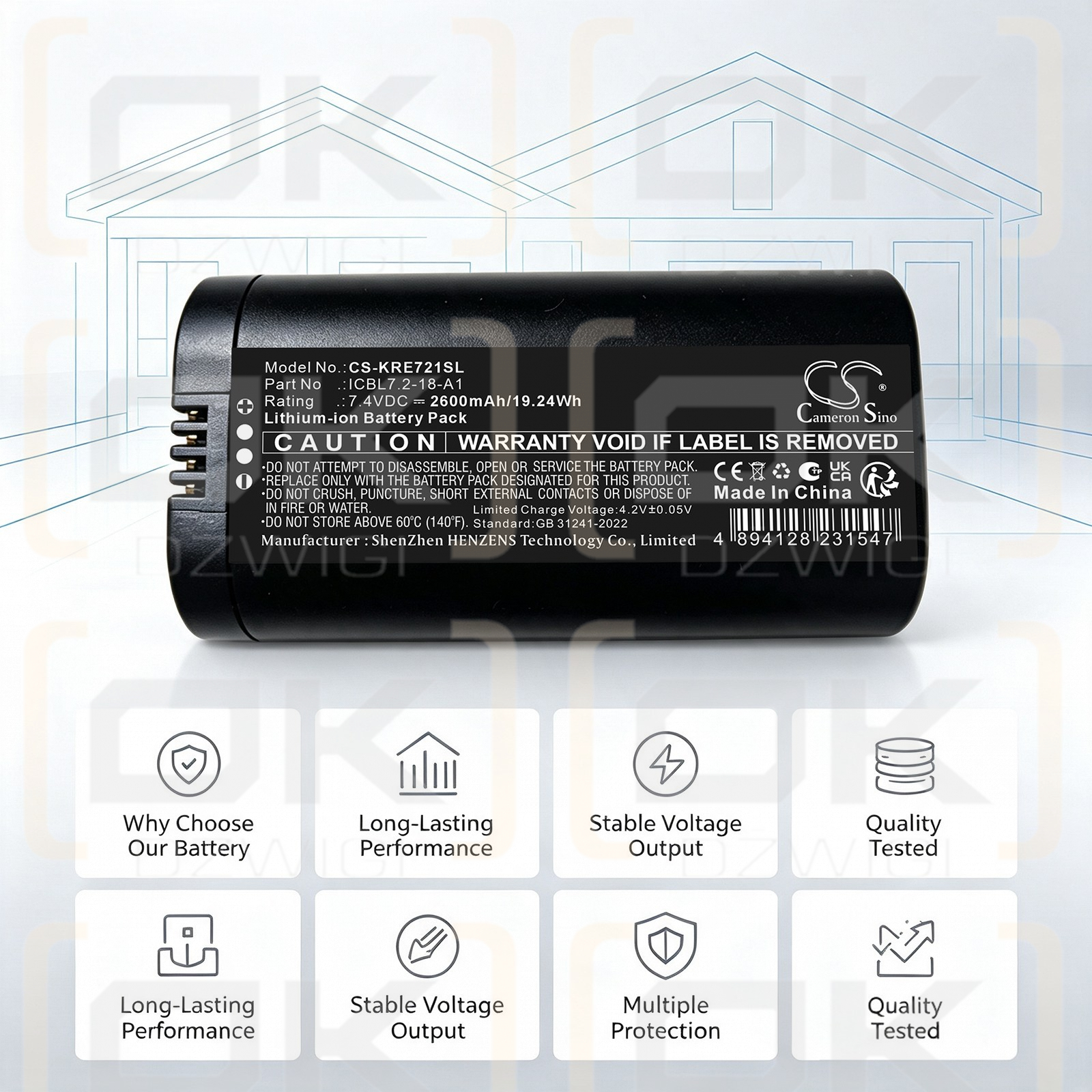Batería de repuesto para IKEA KADRIL / ICBL7.2-18-A1 2600 mAh Li-ion 7.4 V (Cameron Sino)