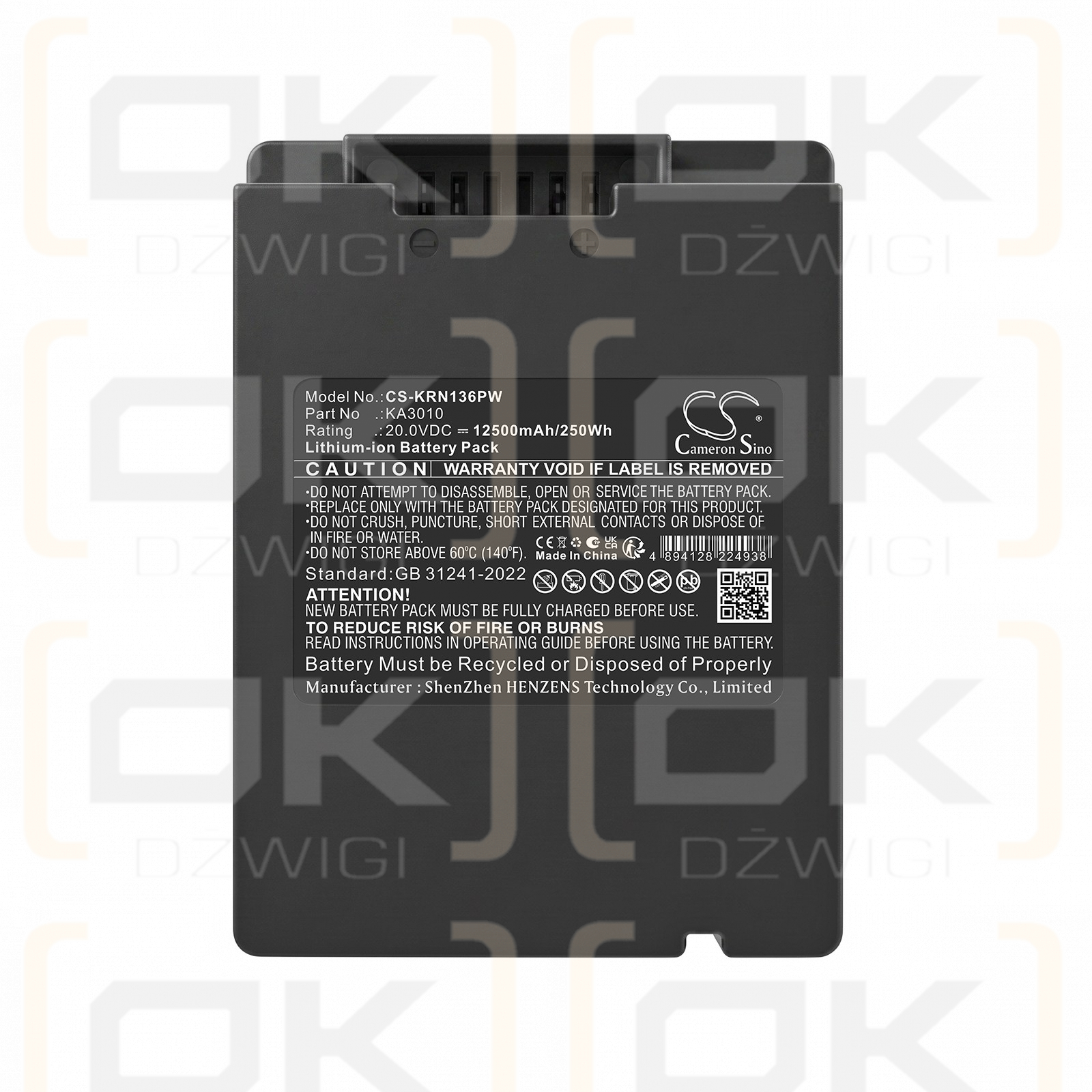 Ersatzakku für Kress KR136E / 59002628 12500 mAh Li-Ion 20V (Cameron Sino)