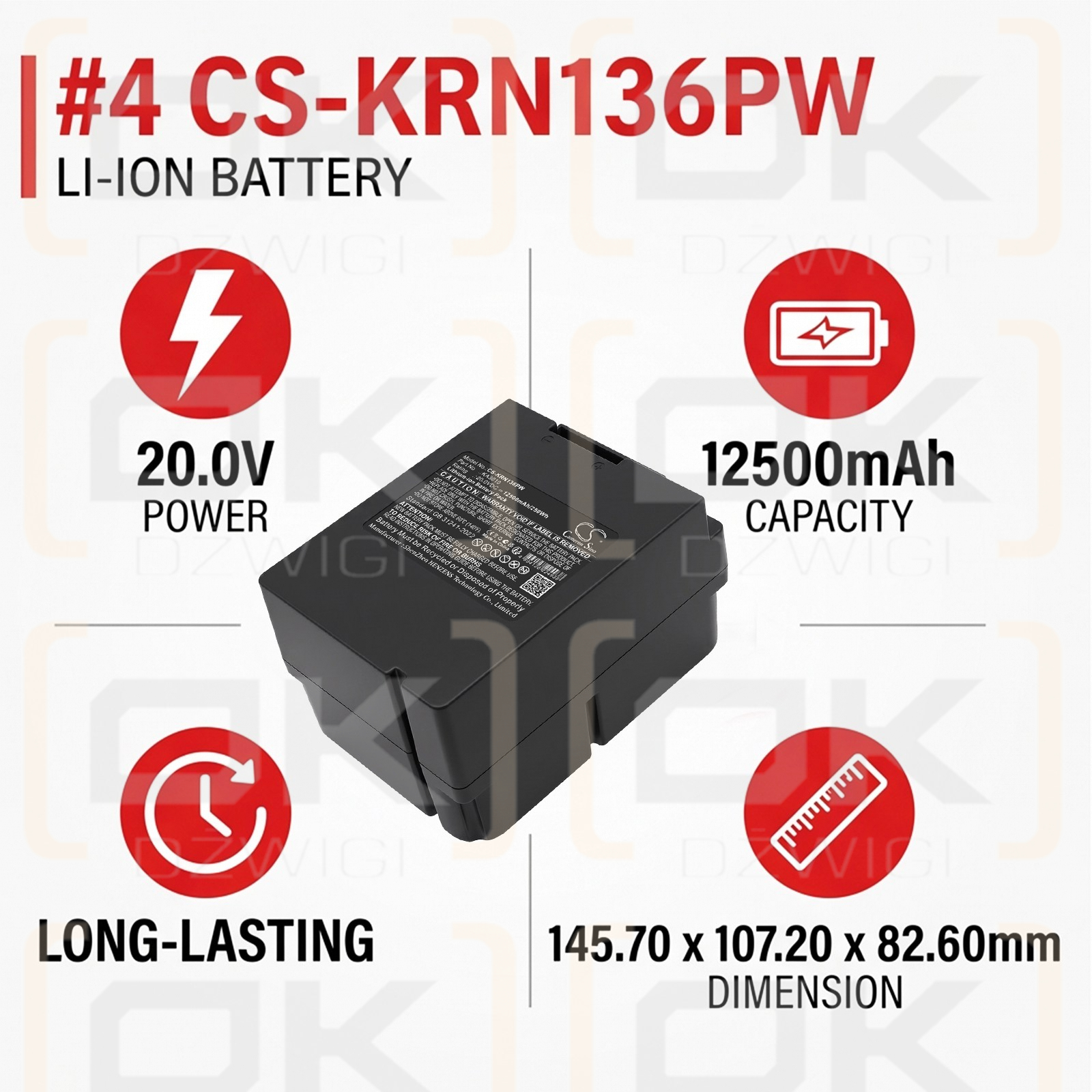 Ersatzakku für Kress KR136E / 59002628 12500 mAh Li-Ion 20V (Cameron Sino)