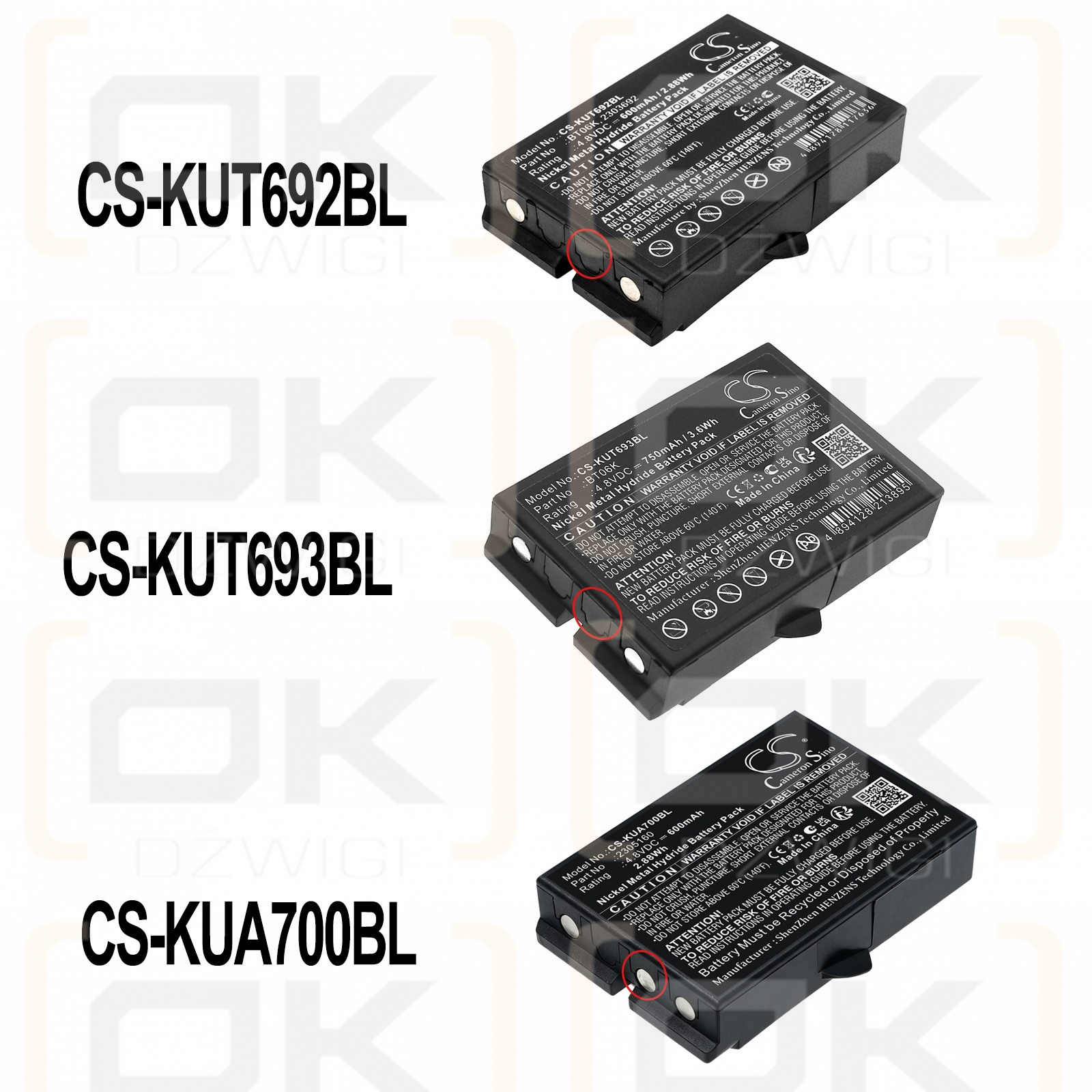 Ikusi 4.8VDC 750mAh; Ni-MH battery - replacement for BT06K/2303692 (Cameron Sino)