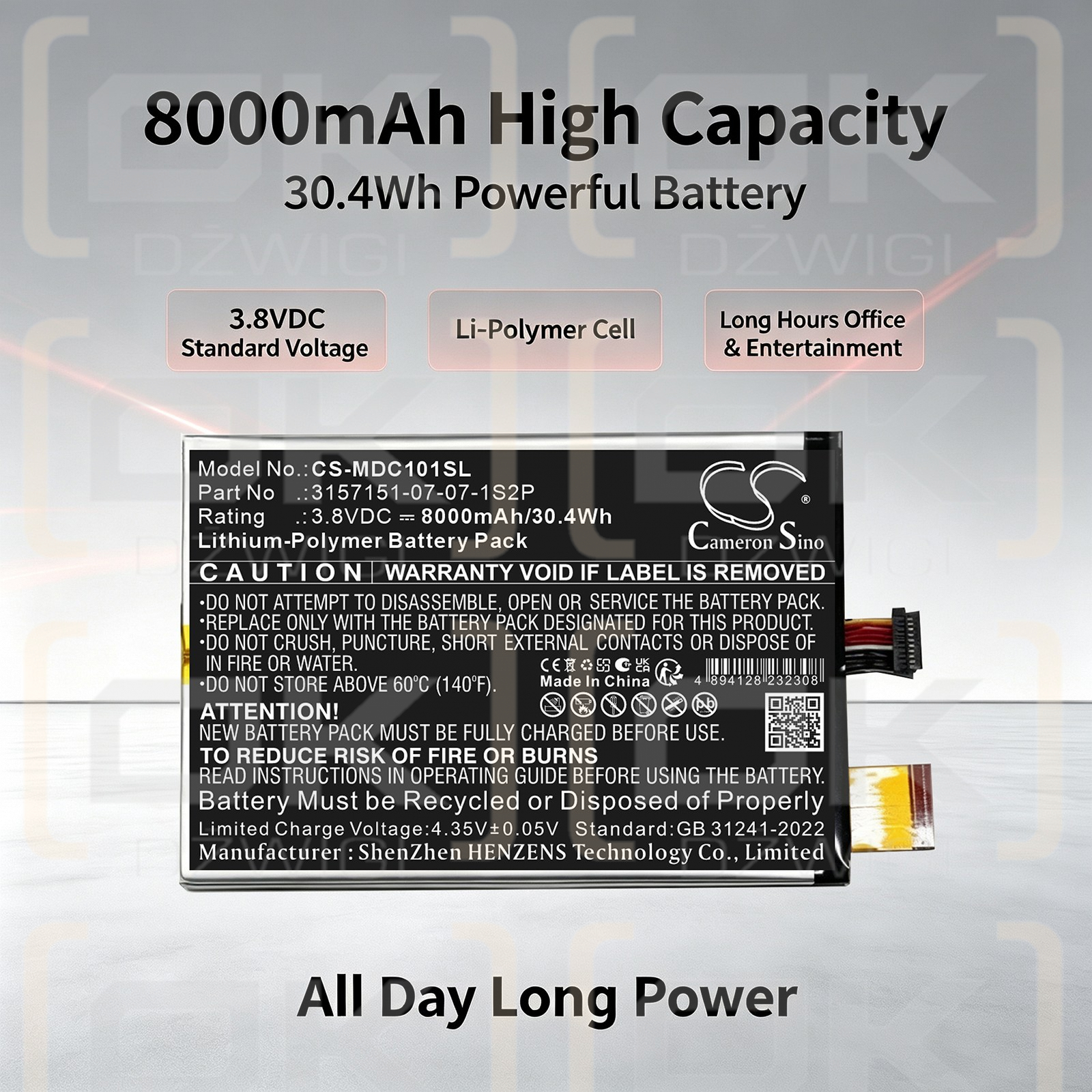 Ersatzakku für PEAQ PMM C1010 / 3157151-07-07-1S2P 8000 mAh Li-Polymer 3,8 V (Cameron Sino)