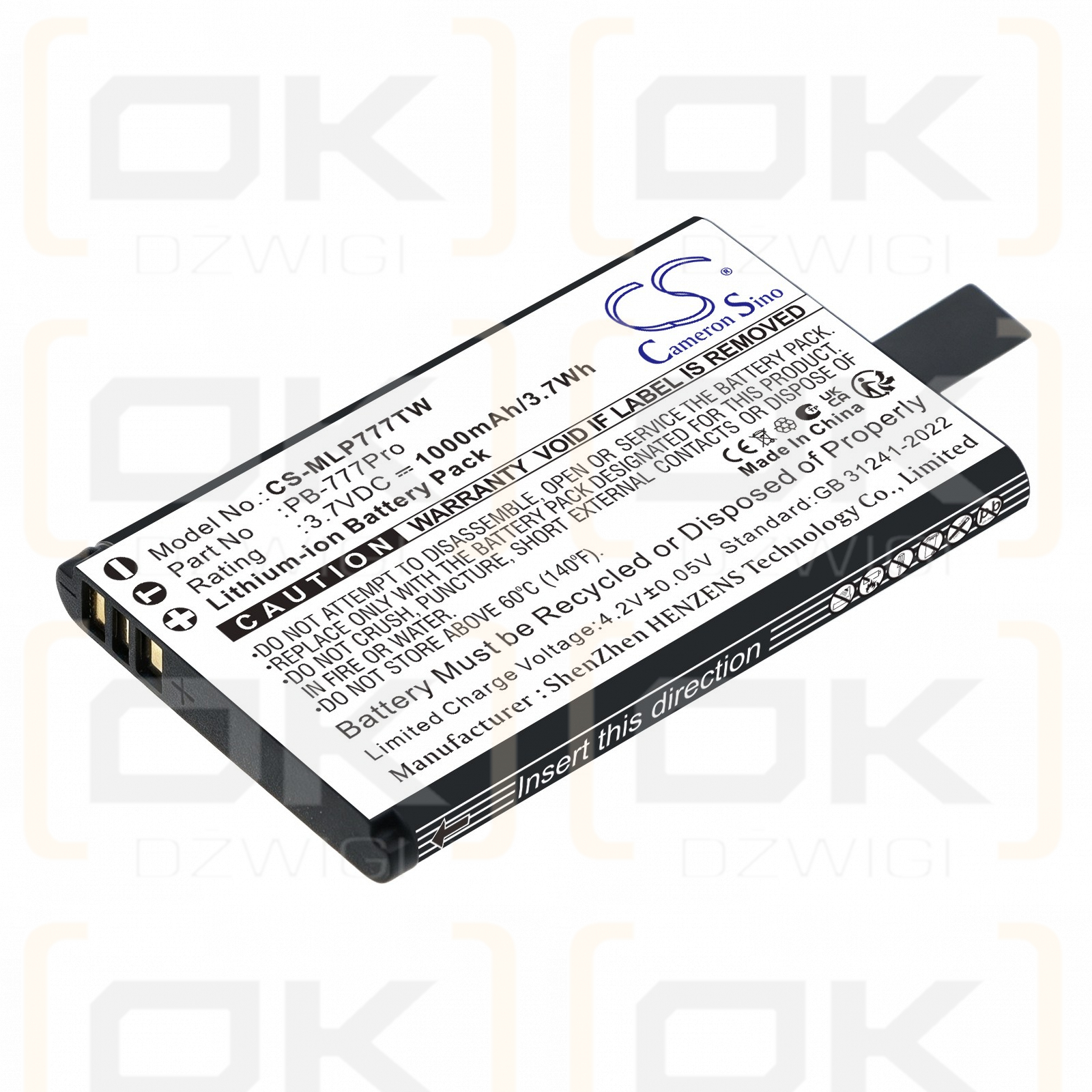 Ersatzakku für Midland 777 Pro / PB-777Pro 1000 mAh Li-Ion 3,7 V (Cameron Sino)