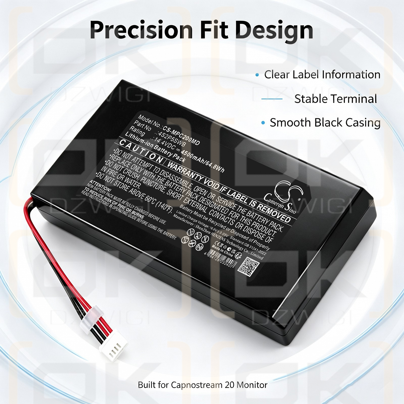 Сменный аккумулятор для монитора Medtronic Capnostream 20P / BP01000 4500 мАч Li-ion 14,4 В (Cameron Sino)