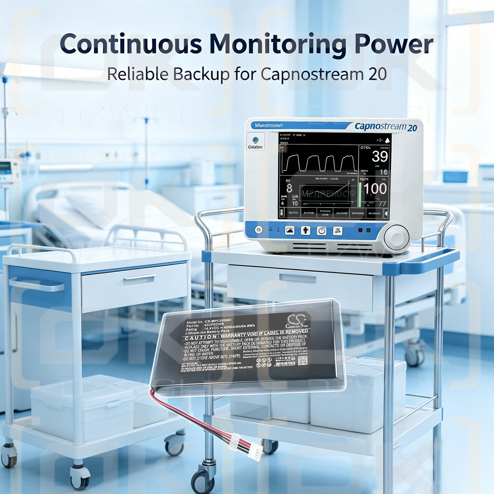 Сменный аккумулятор для монитора Medtronic Capnostream 20P / BP01000 4500 мАч Li-ion 14,4 В (Cameron Sino)