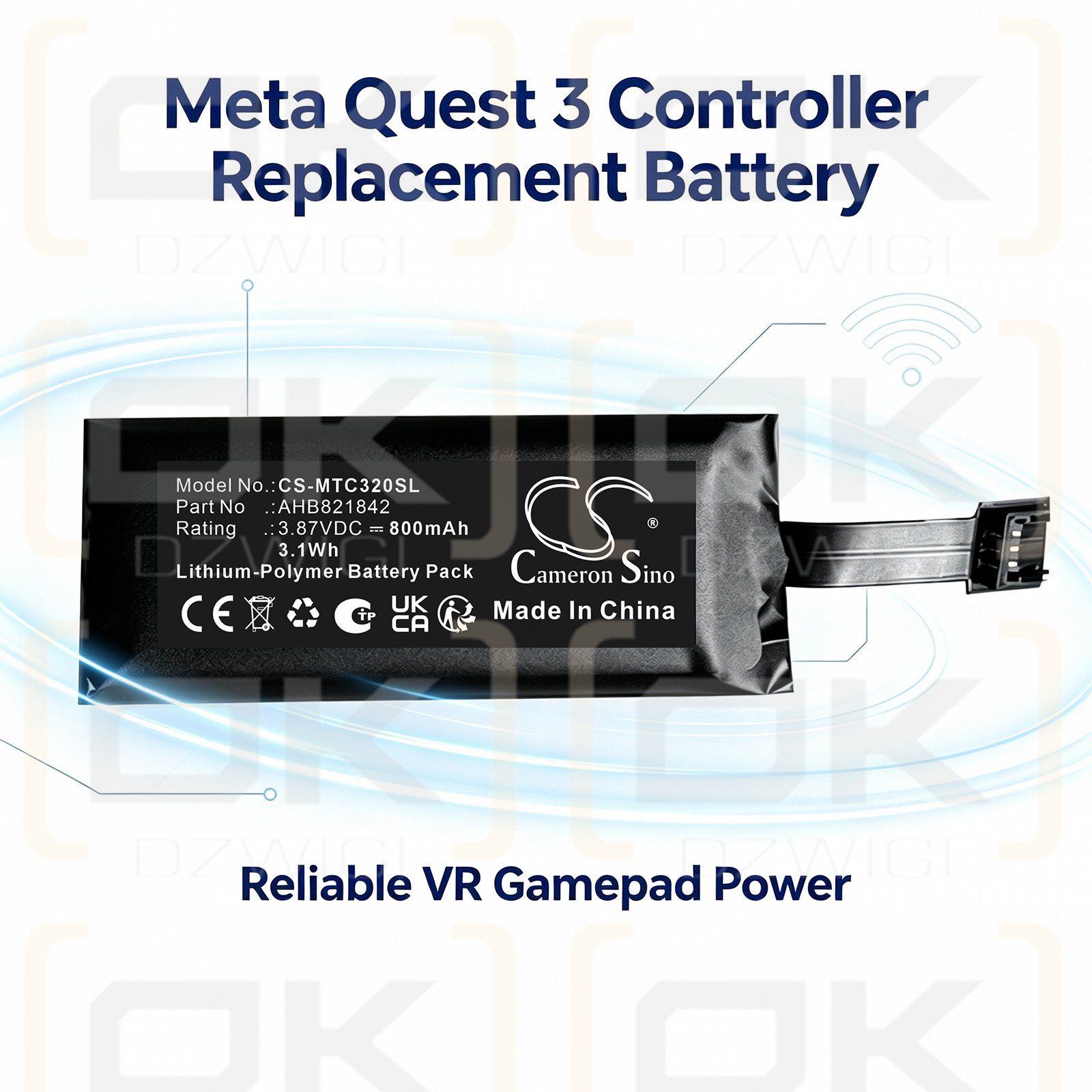 Batería de repuesto para el controlador Meta Quest Touch Plus / AHB821842, 800 mAh, polímero de litio, 3,87 V (Cameron Sino)