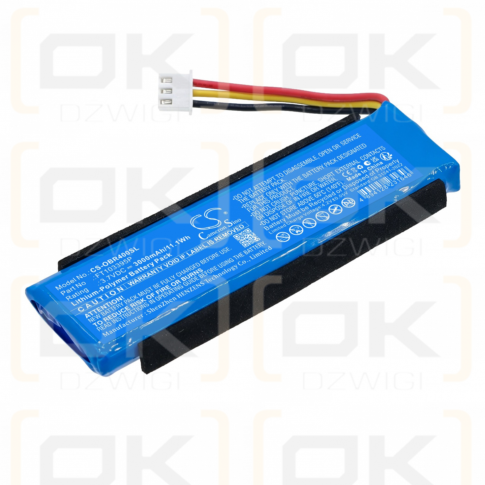 Replacement Battery for Orbit Reader 40 / FT103395P 3000 mAh Li-Polymer 3.7 V (Cameron Sino)