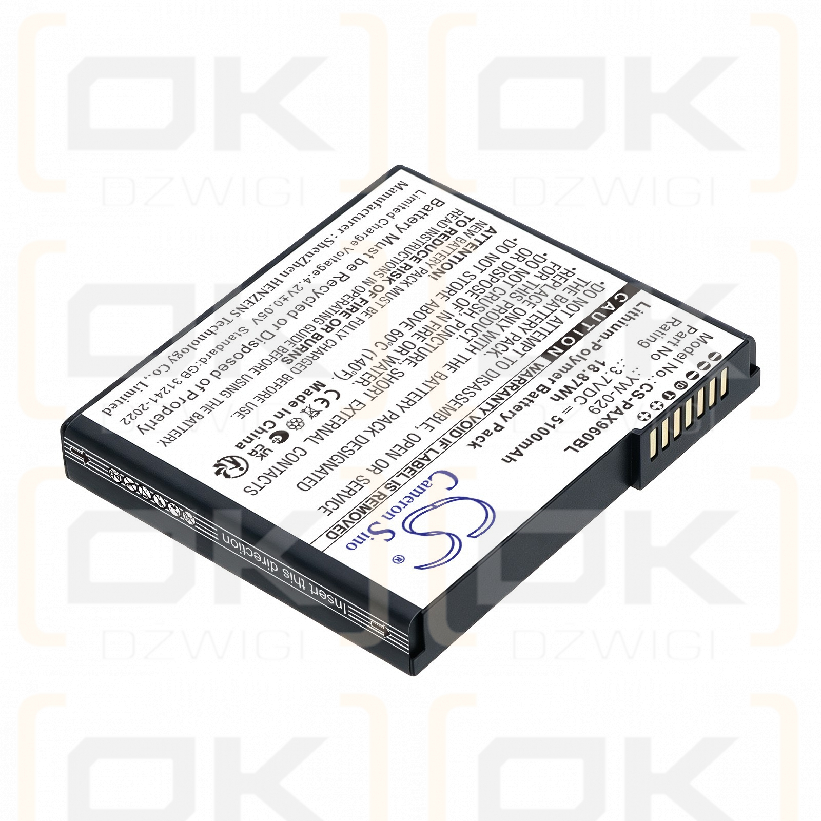 Batería de repuesto para PAX A960 / YW-029, 5100 mAh, polímero de litio, 3,7 V (Cameron Sino)