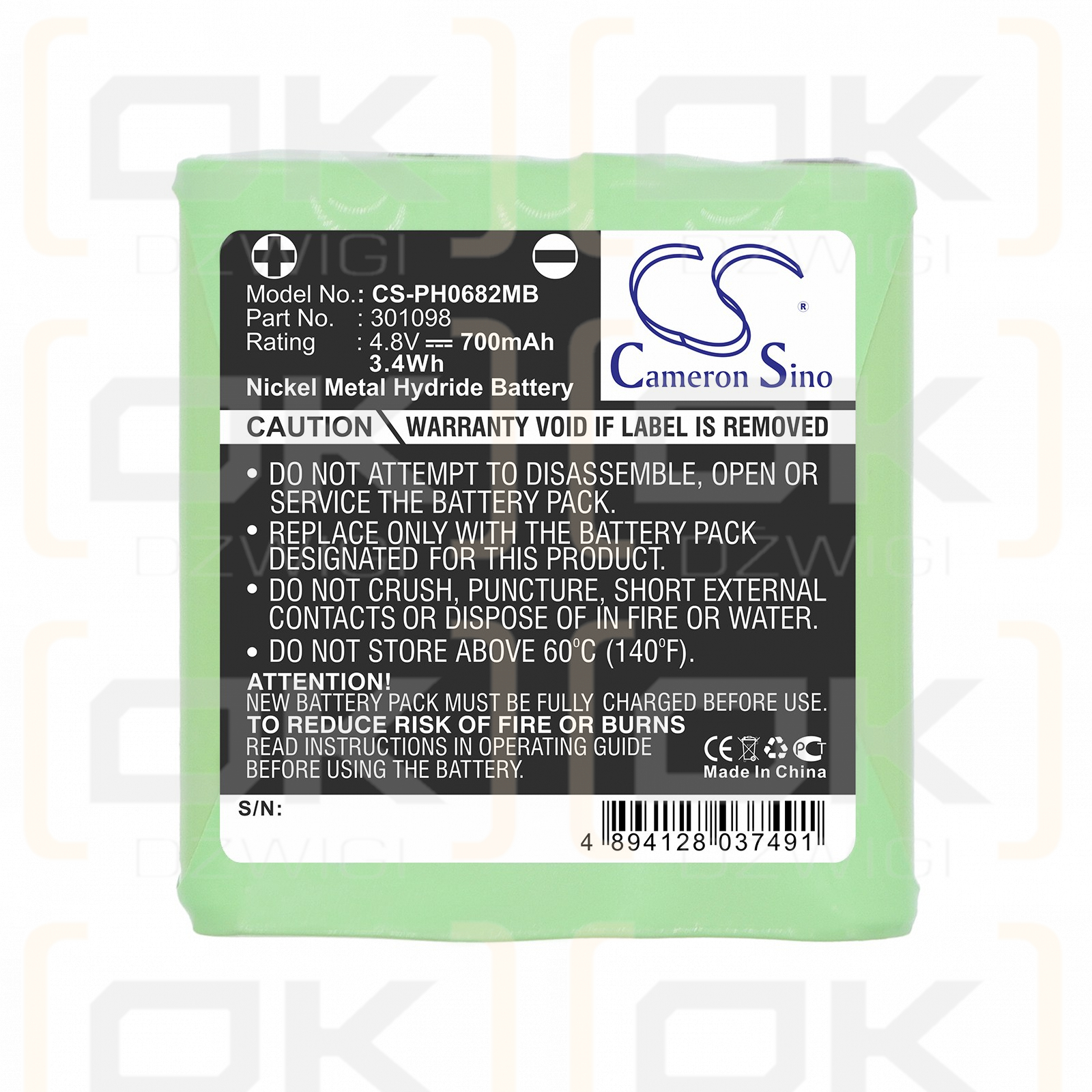 Batería de repuesto para Philips CE06821 / 301098 700 mAh Ni-MH 4,8 V (Cameron Sino)