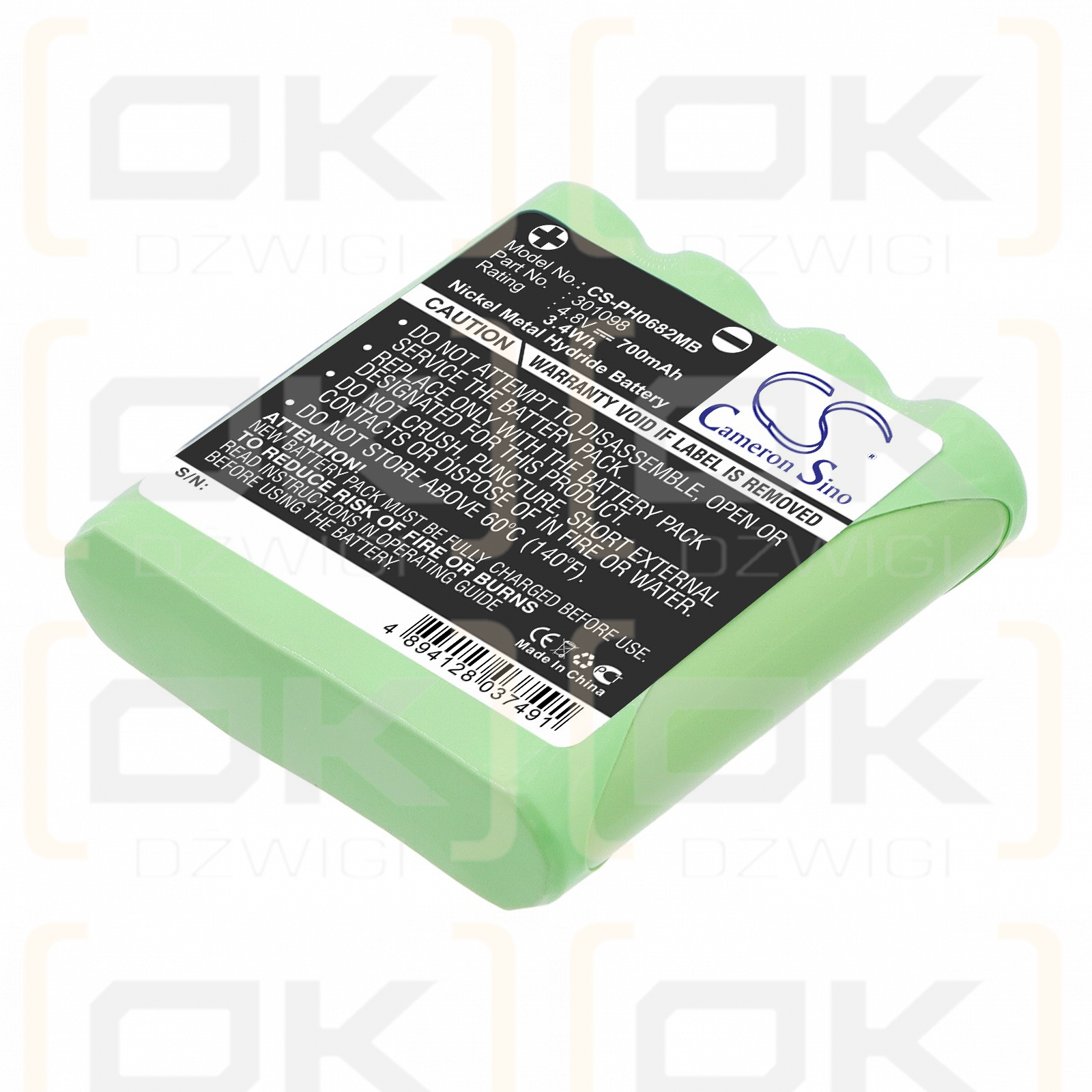 Batería de repuesto para Philips CE06821 / 301098 700 mAh Ni-MH 4,8 V (Cameron Sino)