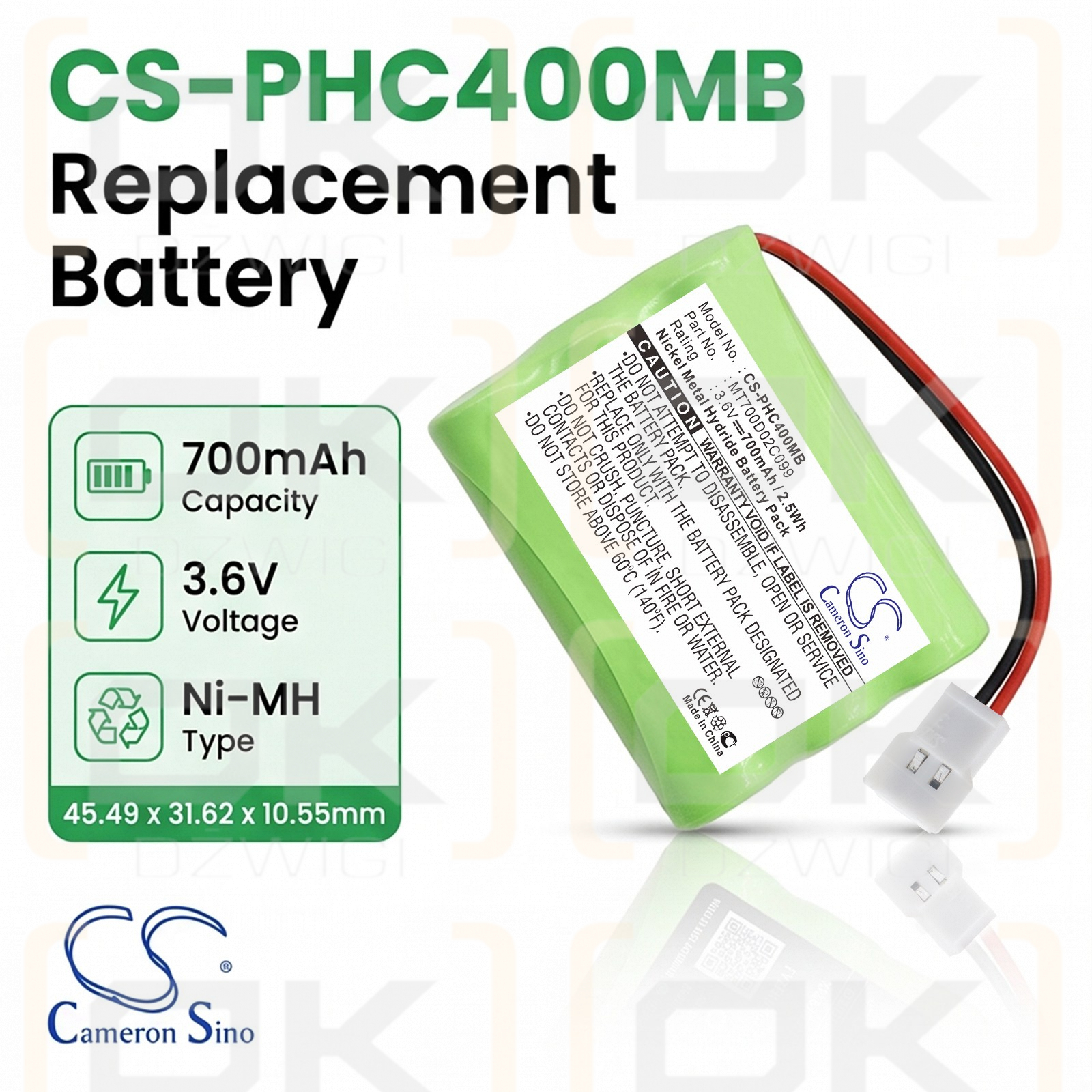 Replacement Battery for Philips SBC-EB3655 / MT700D02C099 700mAh Ni-MH 3.6V (Cameron Sino)