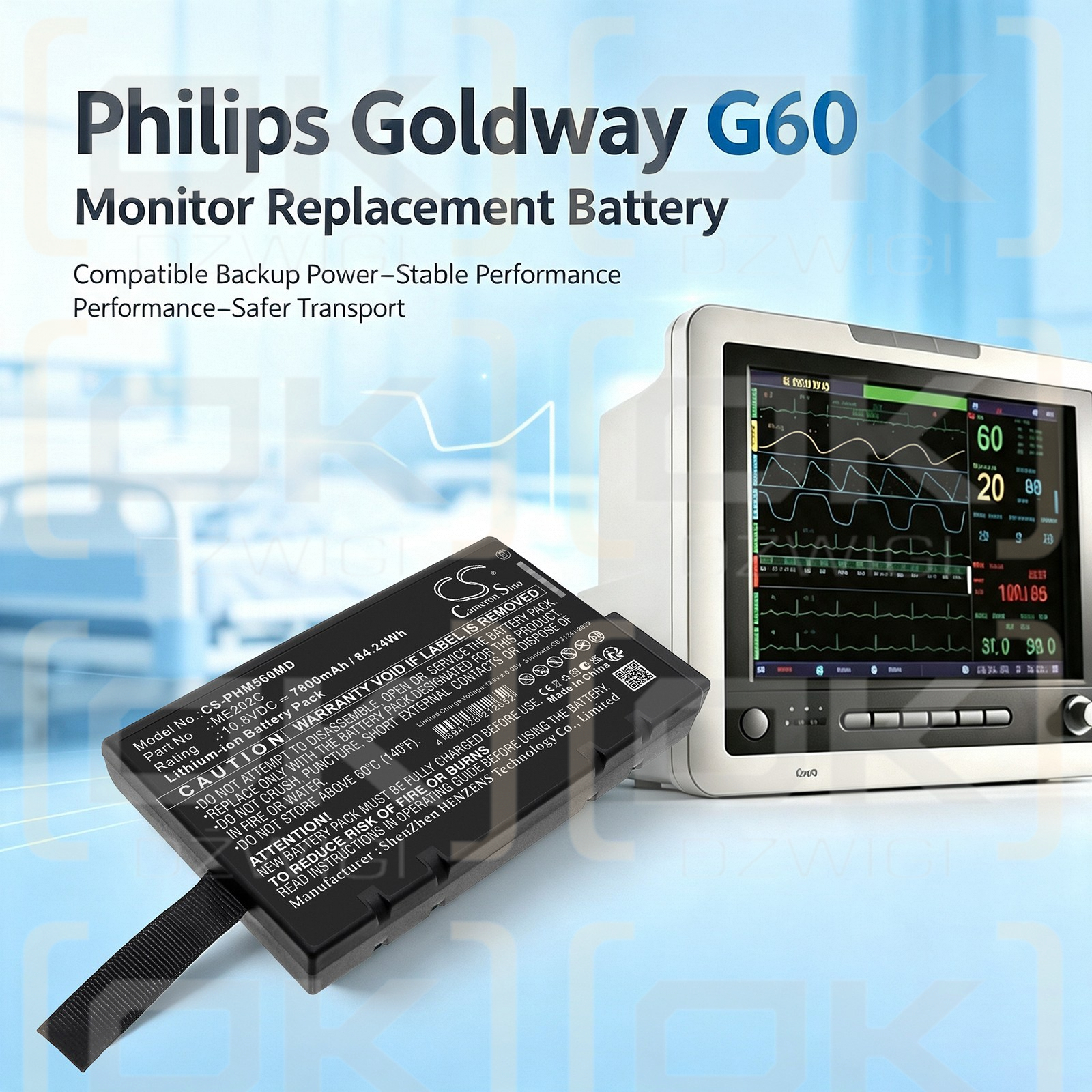 Ersatzakku für Philips Goldway G60E / ME202C 7800 mAh Li-Ion 10,8 V (Cameron Sino)