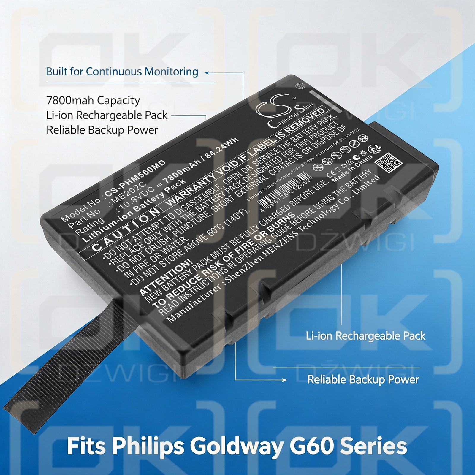 Ersatzakku für Philips Goldway G60E / ME202C 7800 mAh Li-Ion 10,8 V (Cameron Sino)