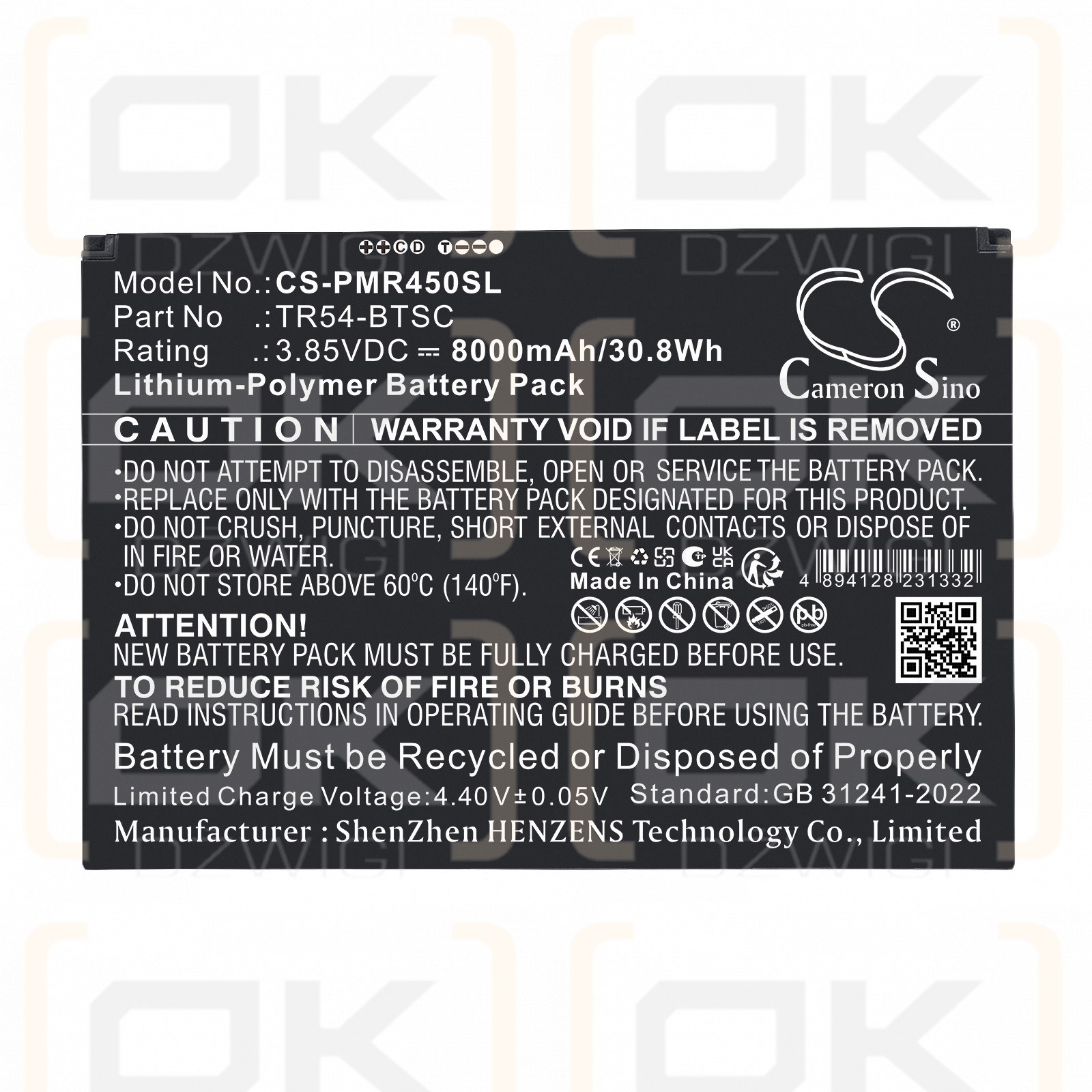 Ersatzakku für Point Mobile TR45 / TR54-BTSC 8000 mAh Li-Polymer 3,85 V (Cameron Sino)