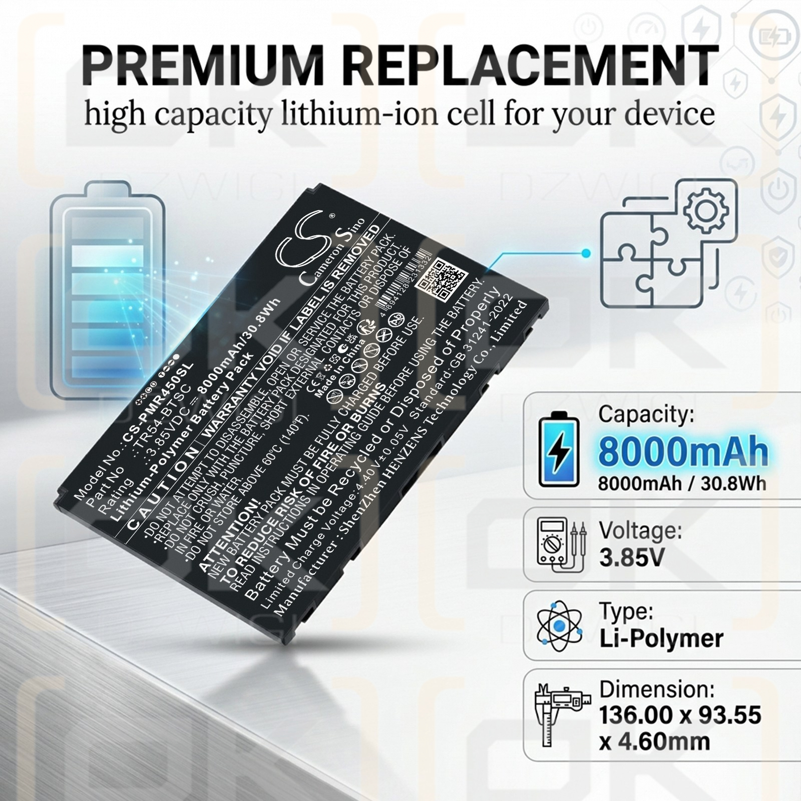 Ersatzakku für Point Mobile TR45 / TR54-BTSC 8000 mAh Li-Polymer 3,85 V (Cameron Sino)