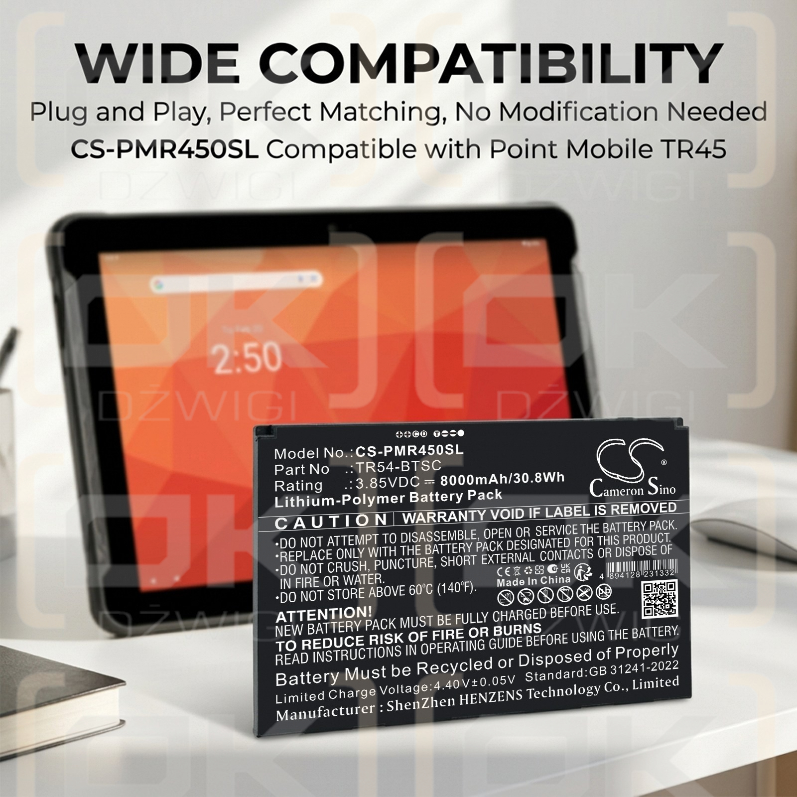 Ersatzakku für Point Mobile TR45 / TR54-BTSC 8000 mAh Li-Polymer 3,85 V (Cameron Sino)