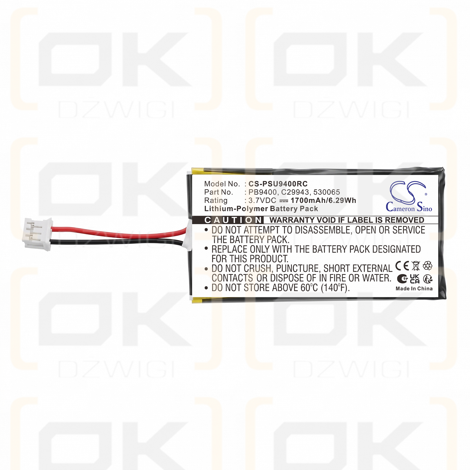 Batería de repuesto para Philips Pronto TSU9400 / PB9400, 1700 mAh, polímero de litio, 3,7 V (Cameron Sino)