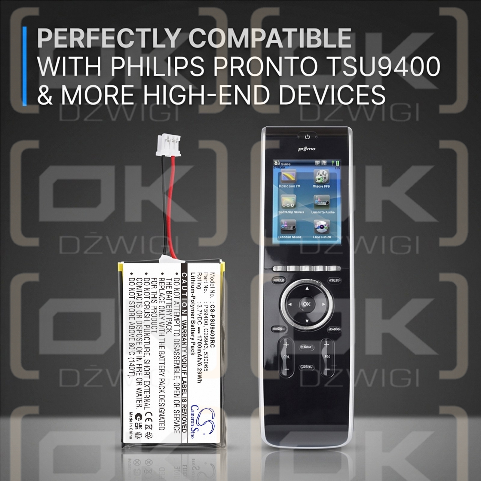 Batería de repuesto para Philips Pronto TSU9400 / PB9400, 1700 mAh, polímero de litio, 3,7 V (Cameron Sino)