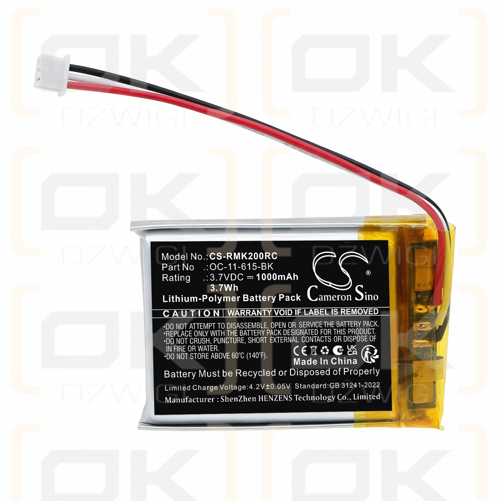 Batería de repuesto para ratón inalámbrico para juegos RAZER Roccat Kain 200 / OC-11-615-BK 1000 mAh Li-Polymer 3.7 V (Cameron Sino)
