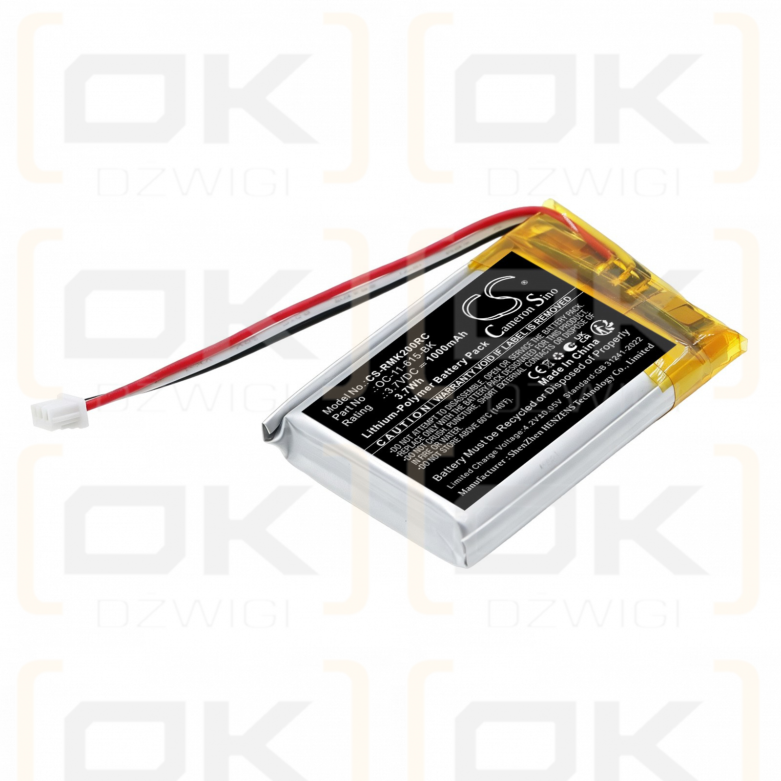 Batería de repuesto para ratón inalámbrico para juegos RAZER Roccat Kain 200 / OC-11-615-BK 1000 mAh Li-Polymer 3.7 V (Cameron Sino)