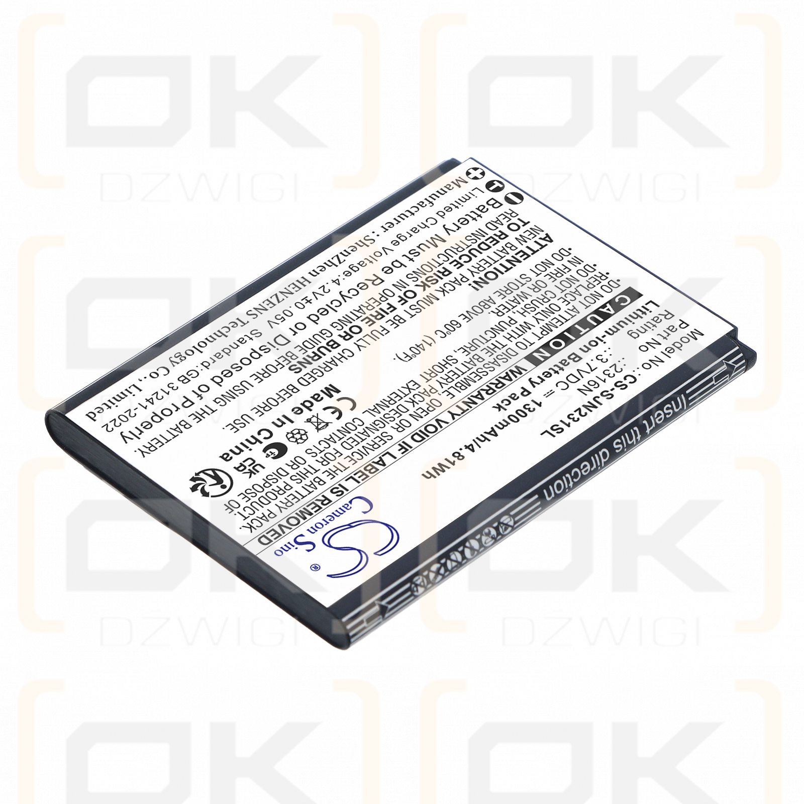 Replacement Battery for SPC Jasper 2327N / 2316N 1300mAh Li-ion 3.7V (Cameron Sino)